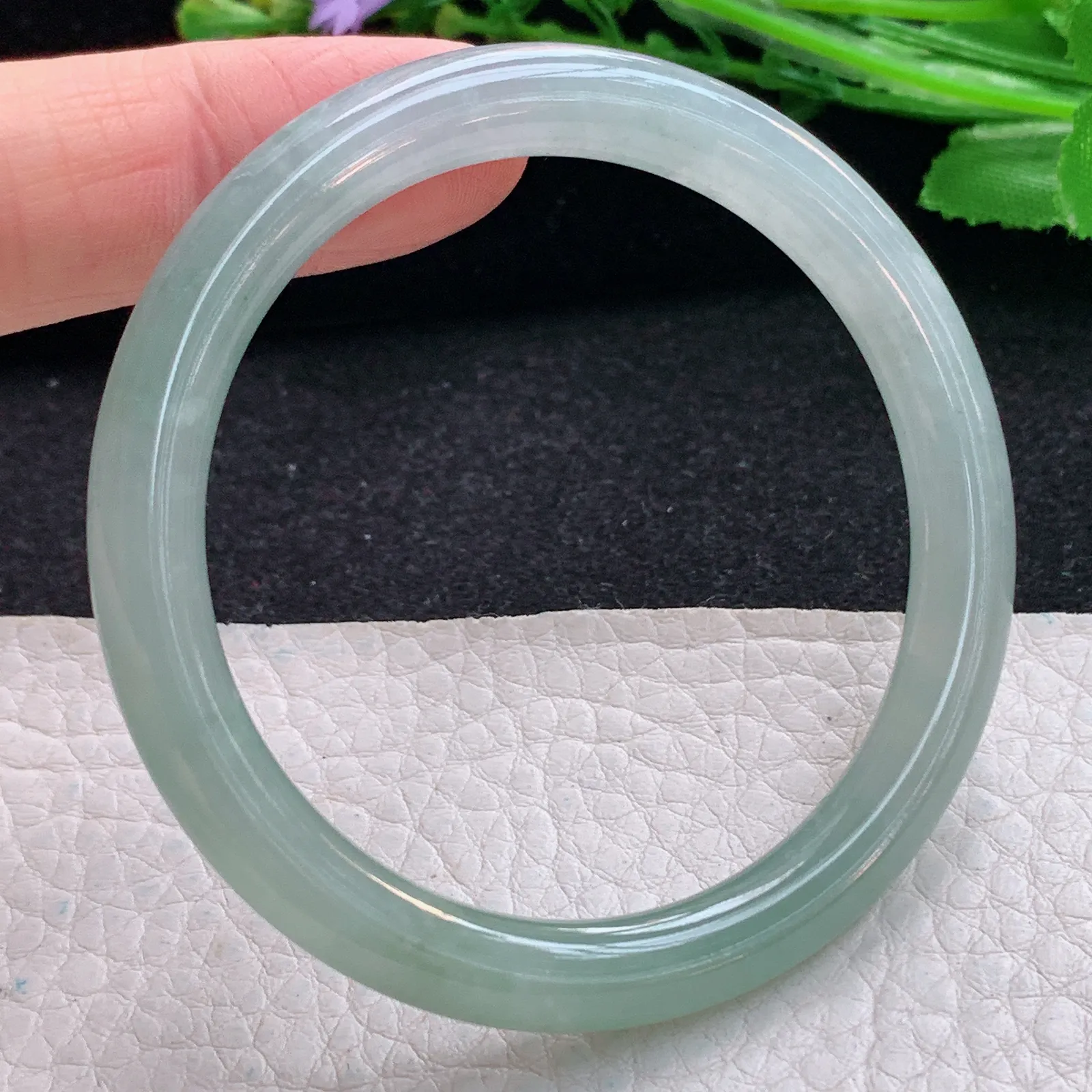 n小黑口51.5*6.8*7叮当镯 翡翠a货玉手镯冰润秀气圆条珠宝玉手环