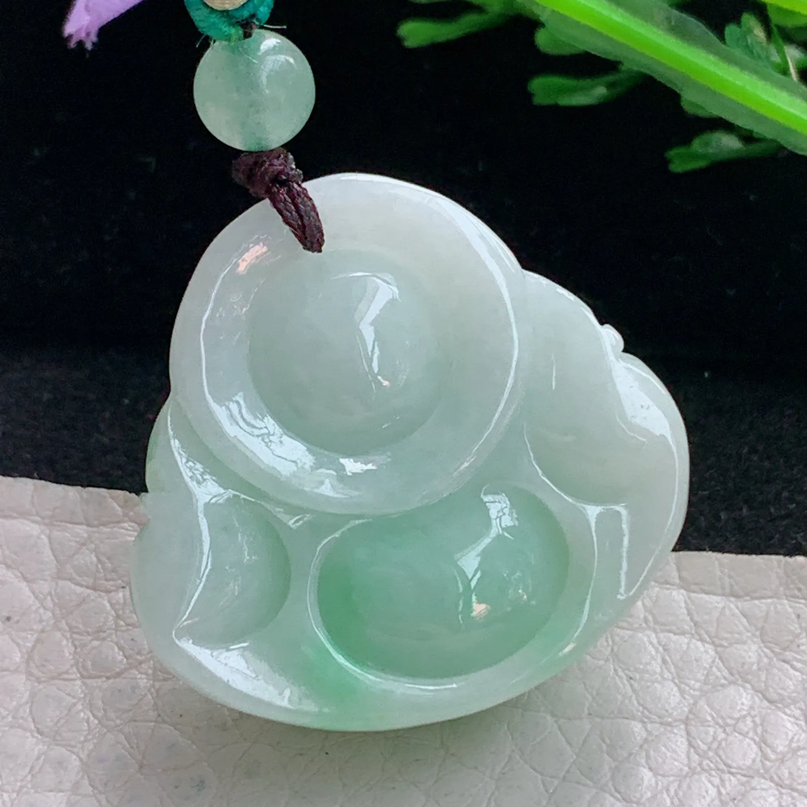 zen自然光30.8*32*12.5缅甸翡翠a货饱满飘绿佛公 弥勒佛玉吊坠 玉挂件