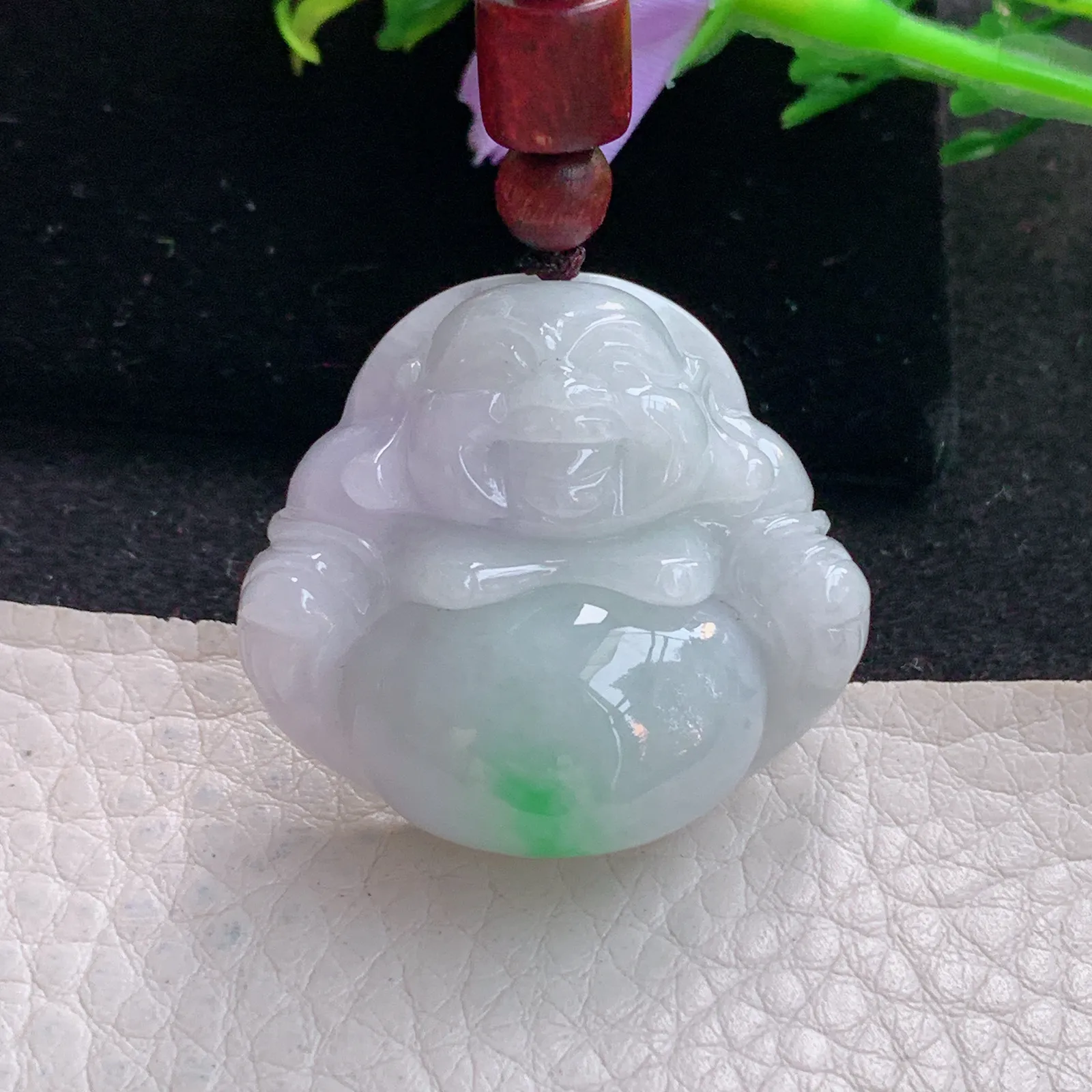 zen自然光31.6*33.8*12.5缅甸翡翠a货饱满飘绿佛公 弥勒佛玉吊坠 玉挂件