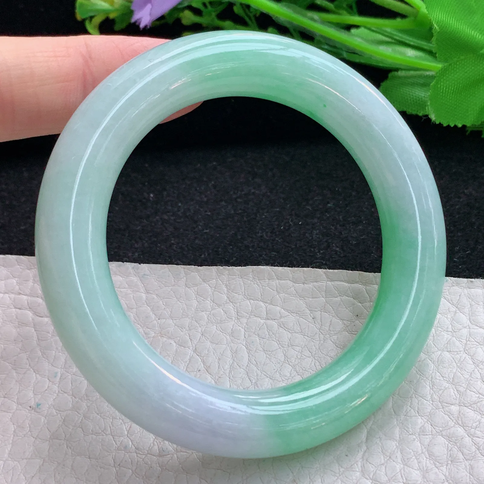 ss小圈口51*11胖圆镯 翡翠a货玉手镯春带彩圆条珠宝玉手环 美人镯