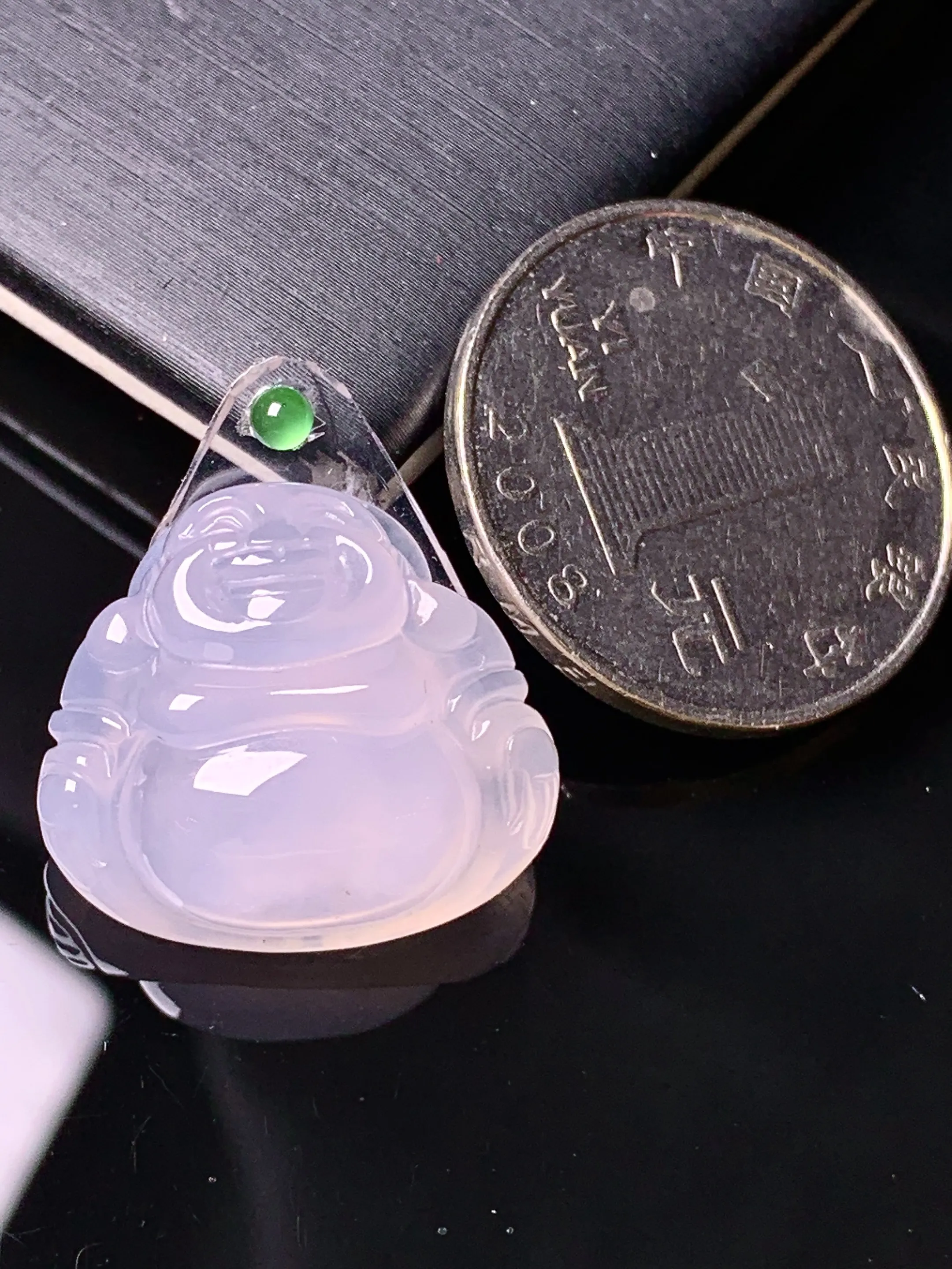 镶嵌款 冰种佛公吊坠 玉质细腻 水润亮眼 色泽艳丽 整体尺寸19.5*21.6*9