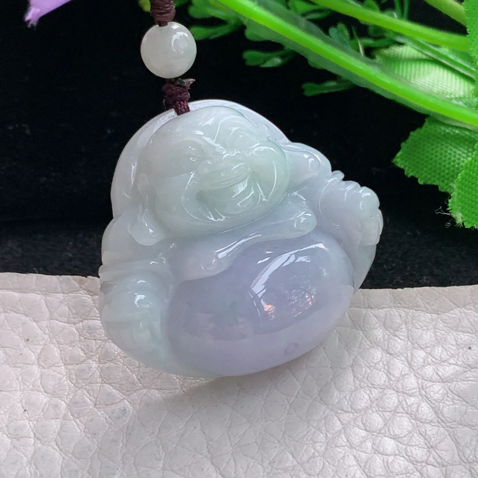 zen自然光33.5*39.8*12.3缅甸翡翠a货饱满春带彩佛公 弥勒佛玉吊坠 玉挂件