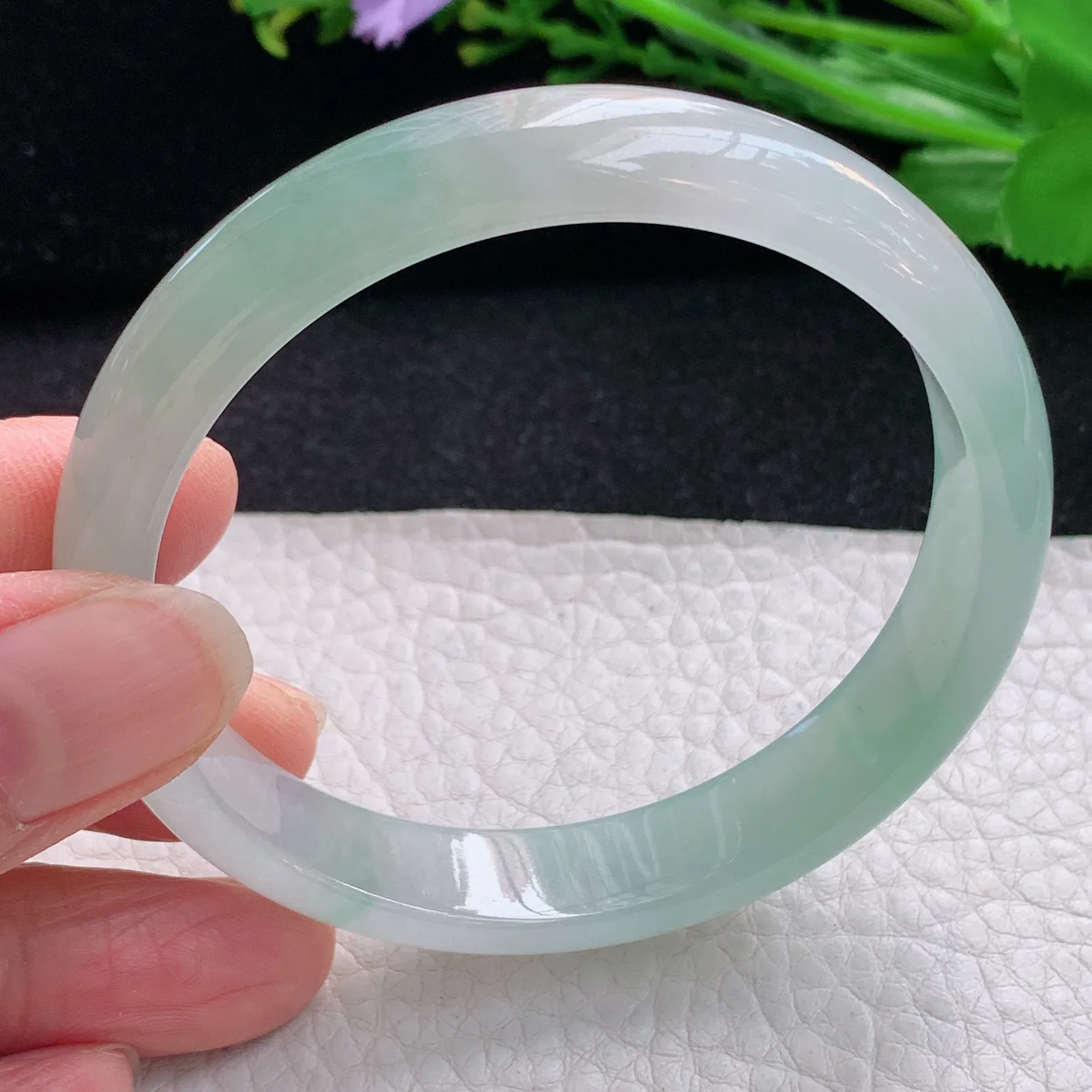 cc自然光57*11.8*6.5平安镯 天然缅甸翡翠冰润清新宽边玉手镯 珠宝玉手环