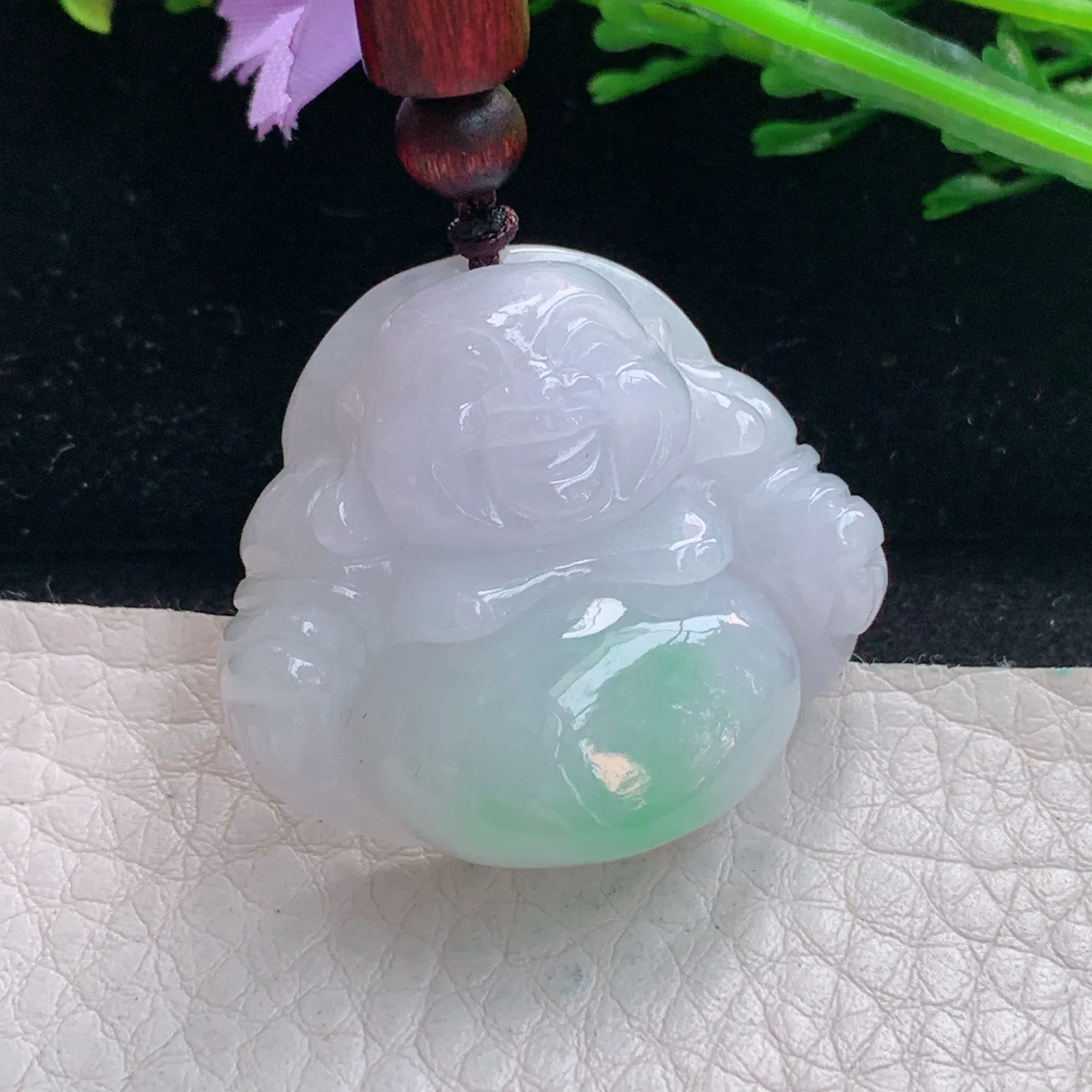 zen自然光30.5*34*11.6缅甸翡翠a货饱满清新佛公 弥勒佛玉吊坠 玉挂件