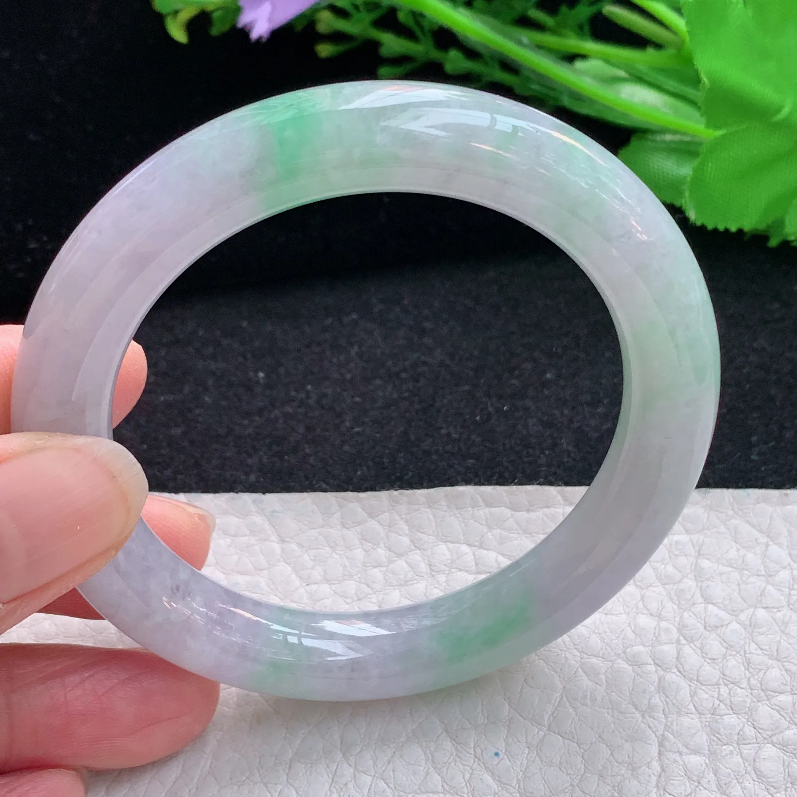 ss自然光54*10美人镯 翡翠a货玉手镯水润春带彩圆条珠宝玉手环