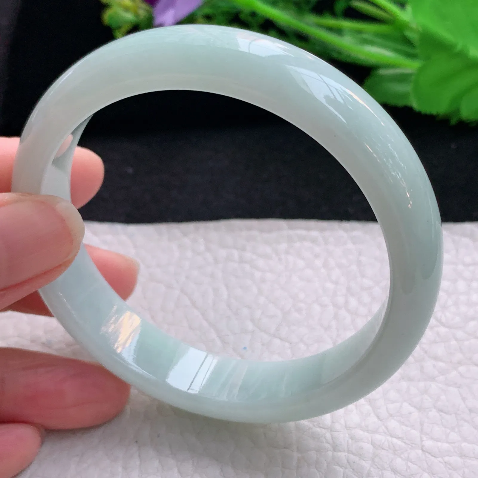 nr大圈口60*13.8*7.6平安镯 天然缅甸翡翠水绿宽边玉手镯 珠宝玉手环