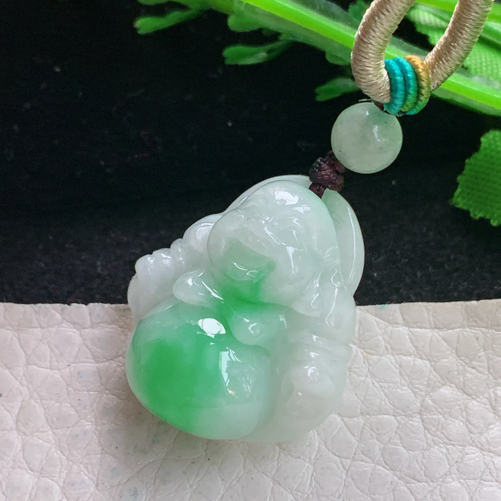 zen自然光26.7*23.5*11缅甸翡翠a货饱满飘绿佛公 弥勒佛玉吊坠 玉挂件