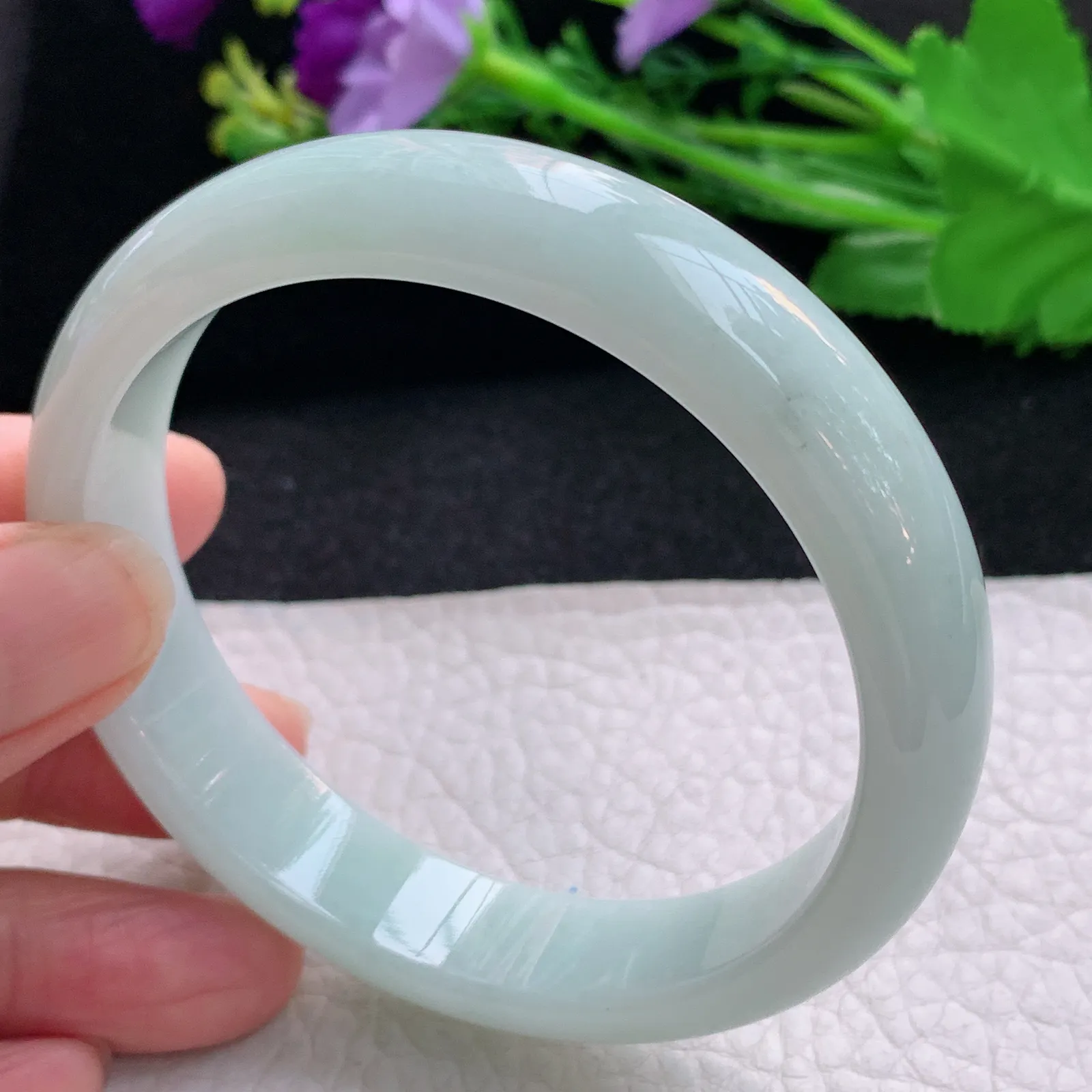 nr大圈口60*13.8*7.6平安镯 天然缅甸翡翠水绿宽边玉手镯 珠宝玉手环