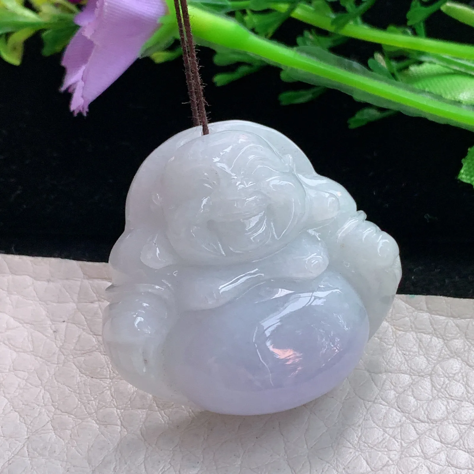 zen自然光34.8*37.5*12.3缅甸翡翠a货饱满甜美紫罗兰佛公 弥勒佛玉吊坠 玉挂件