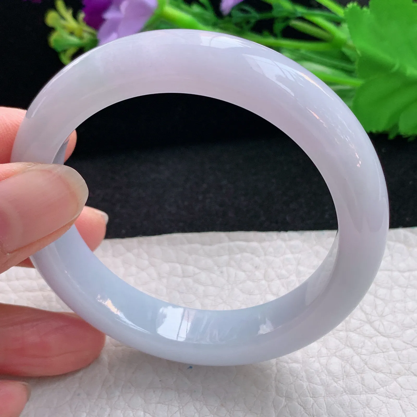 z自然光54.5*12.2*8.6平安镯 天然缅甸翡翠淡紫底宽边玉手镯 珠宝玉手环