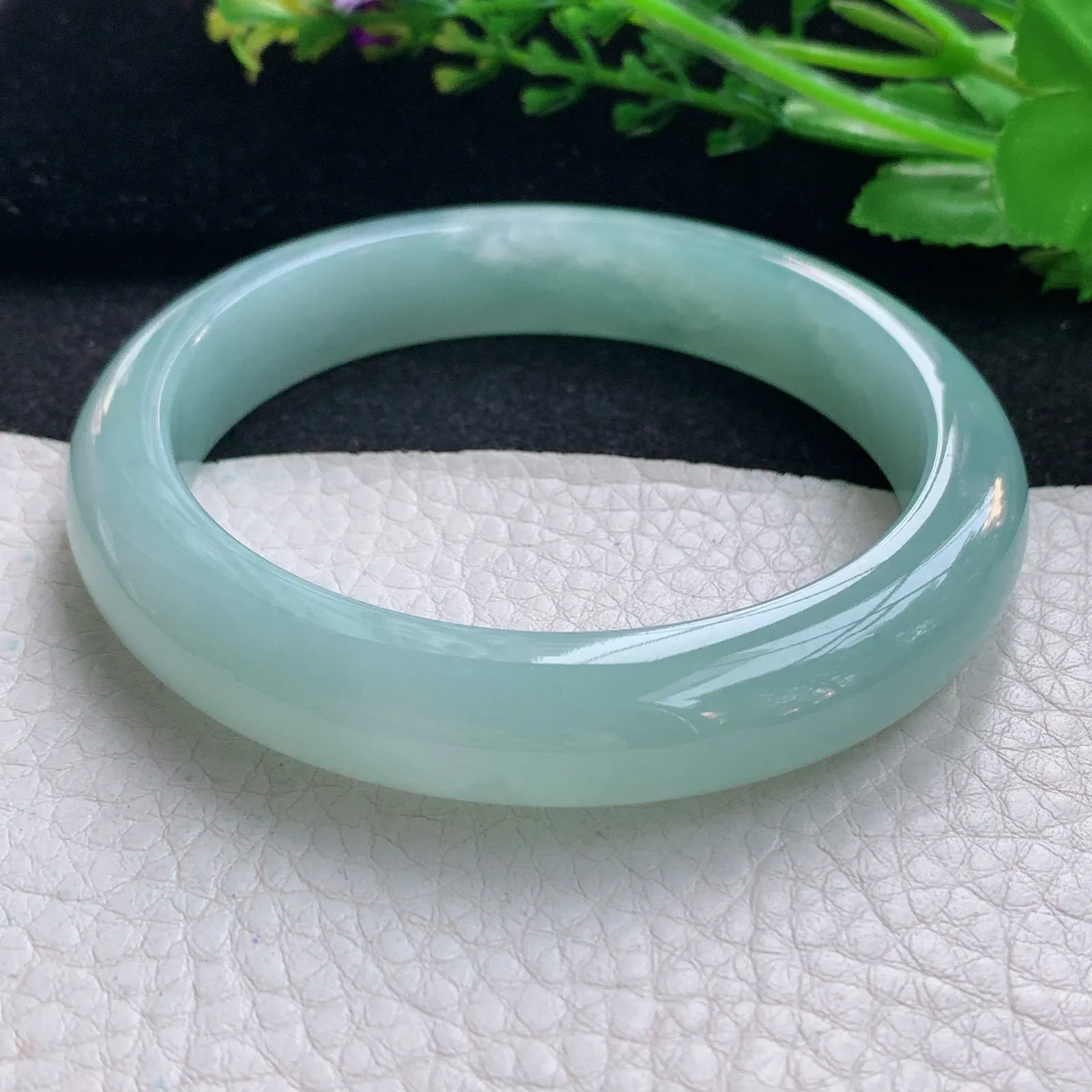 z大圈口62*12.5*9平安镯 天然缅甸翡翠冰晴底宽边玉手镯 珠宝玉手环