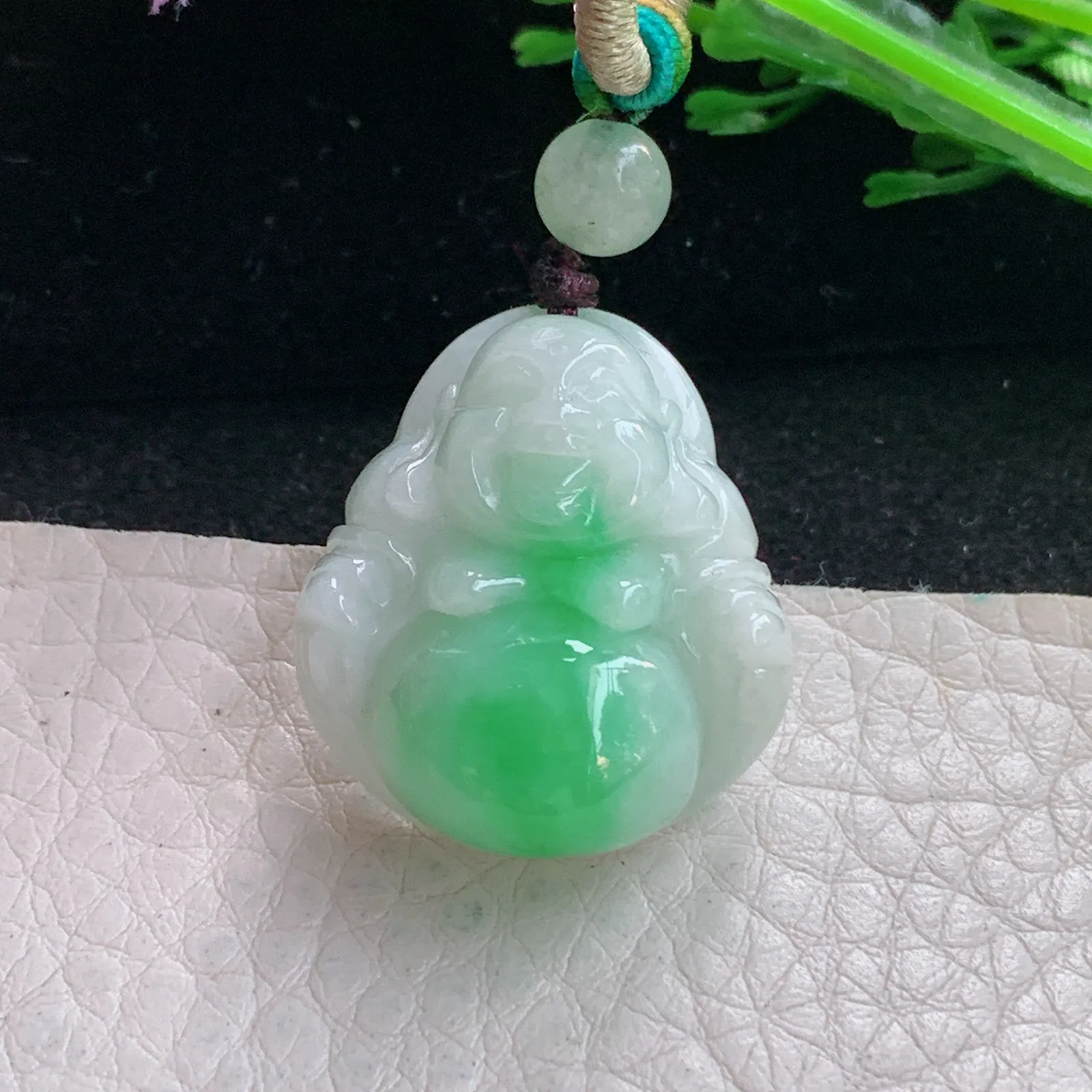 zen自然光26.7*23.5*11缅甸翡翠a货饱满飘绿佛公 弥勒佛玉吊坠 玉挂件