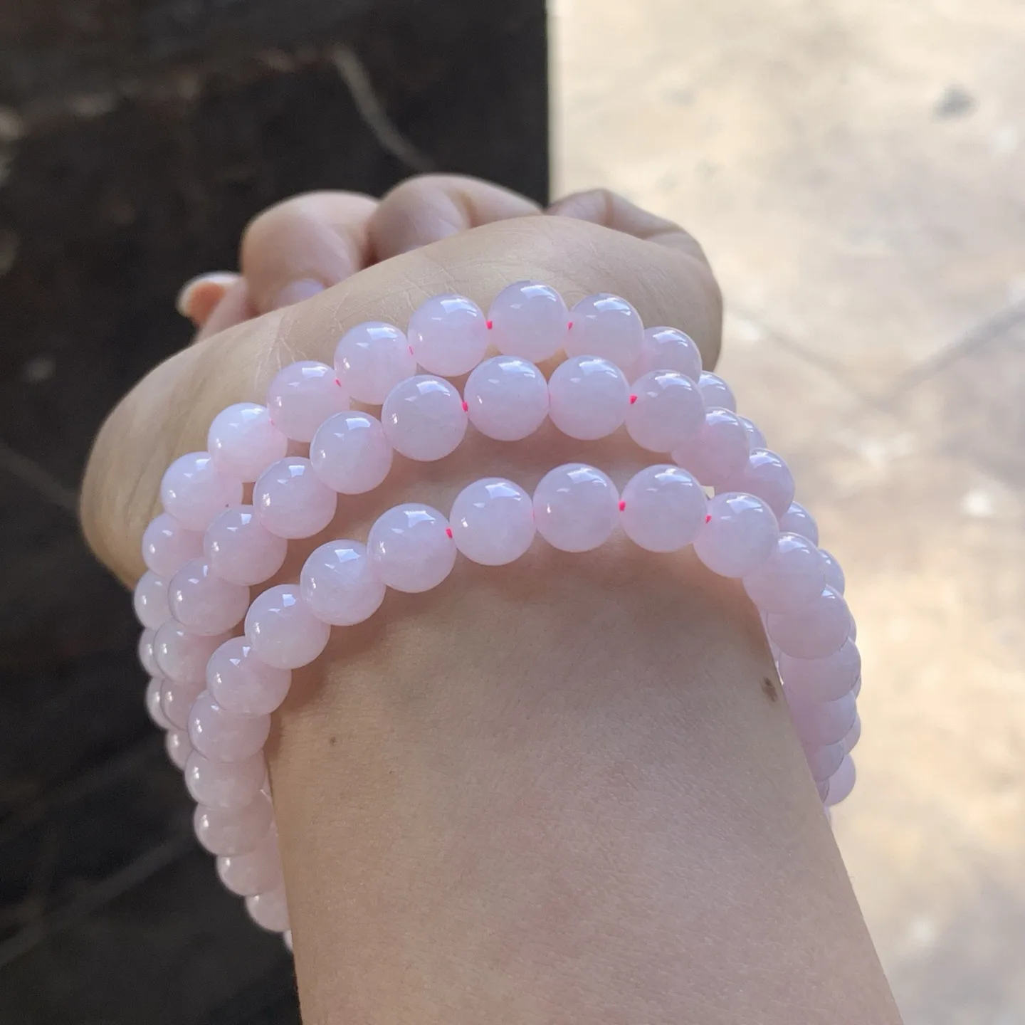 粉紫珠链^_^玉质温润 颜色均匀 细腻