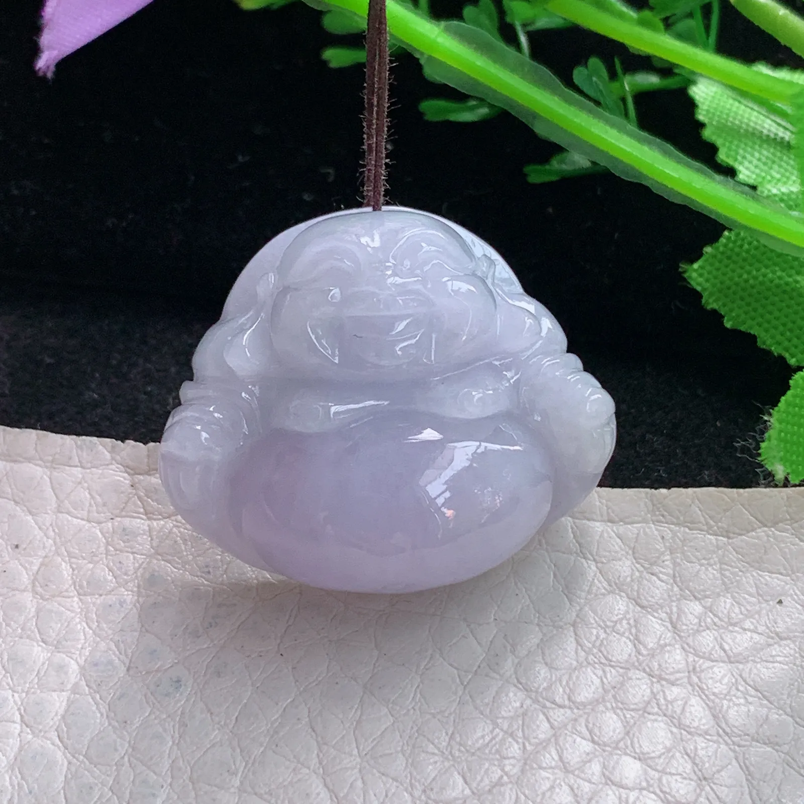 zen自然光26.8*32*13缅甸翡翠a货饱满紫罗兰佛公 弥勒佛玉吊坠 玉挂件