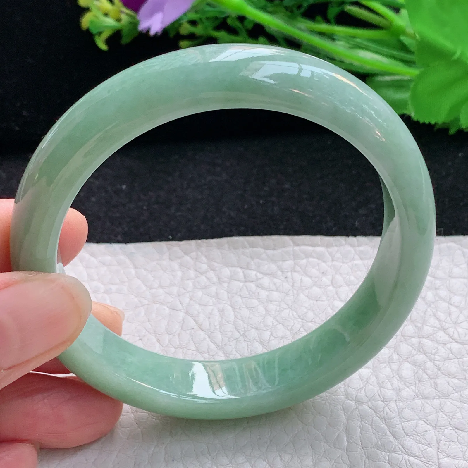 xx自然光59*13.3*8.2平安镯 翡翠a货玉手镯水润湖水绿宽边玉手环