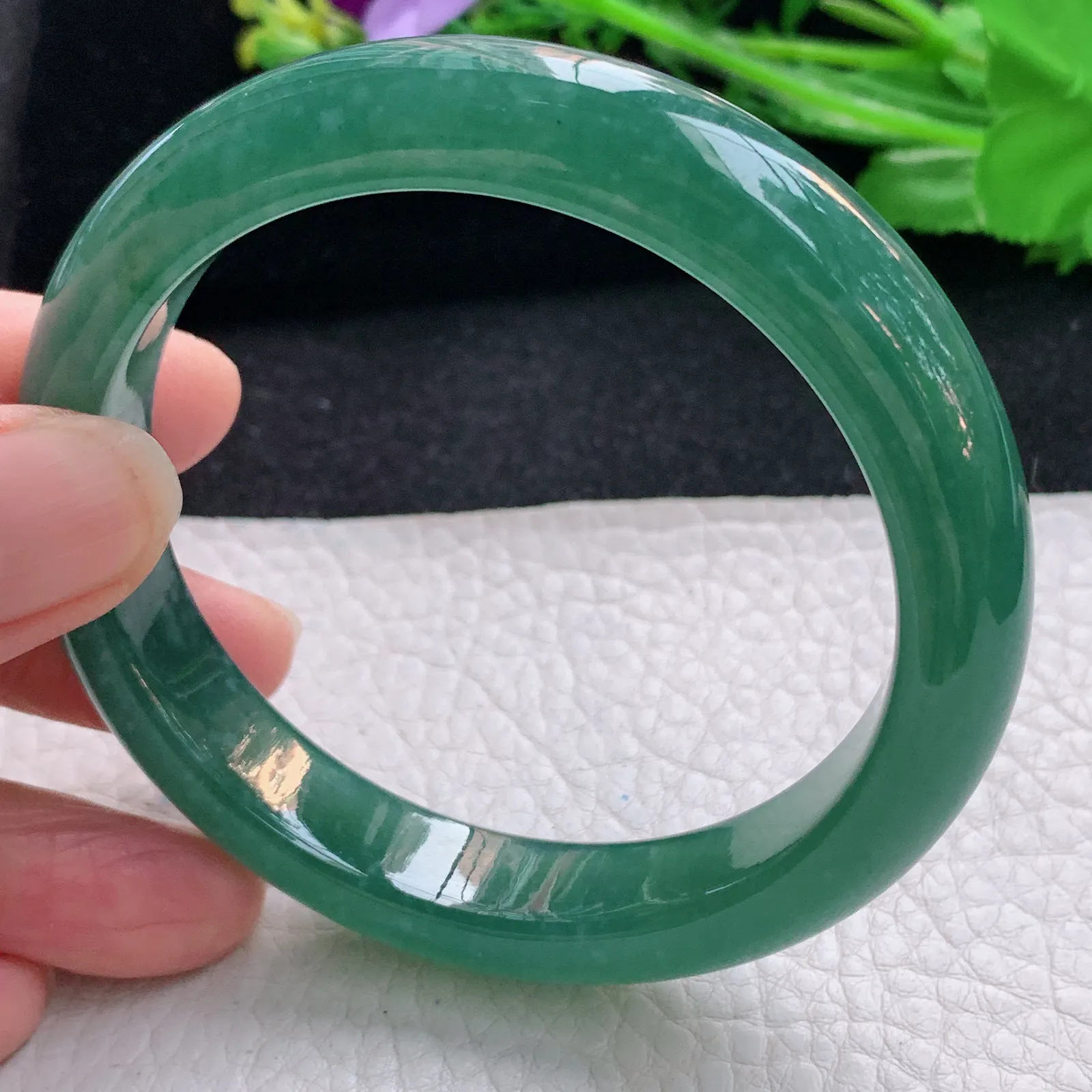 nr自然光59*12*8.8平安镯 翡翠冰润湖水绿宽边玉手镯 珠宝玉手环