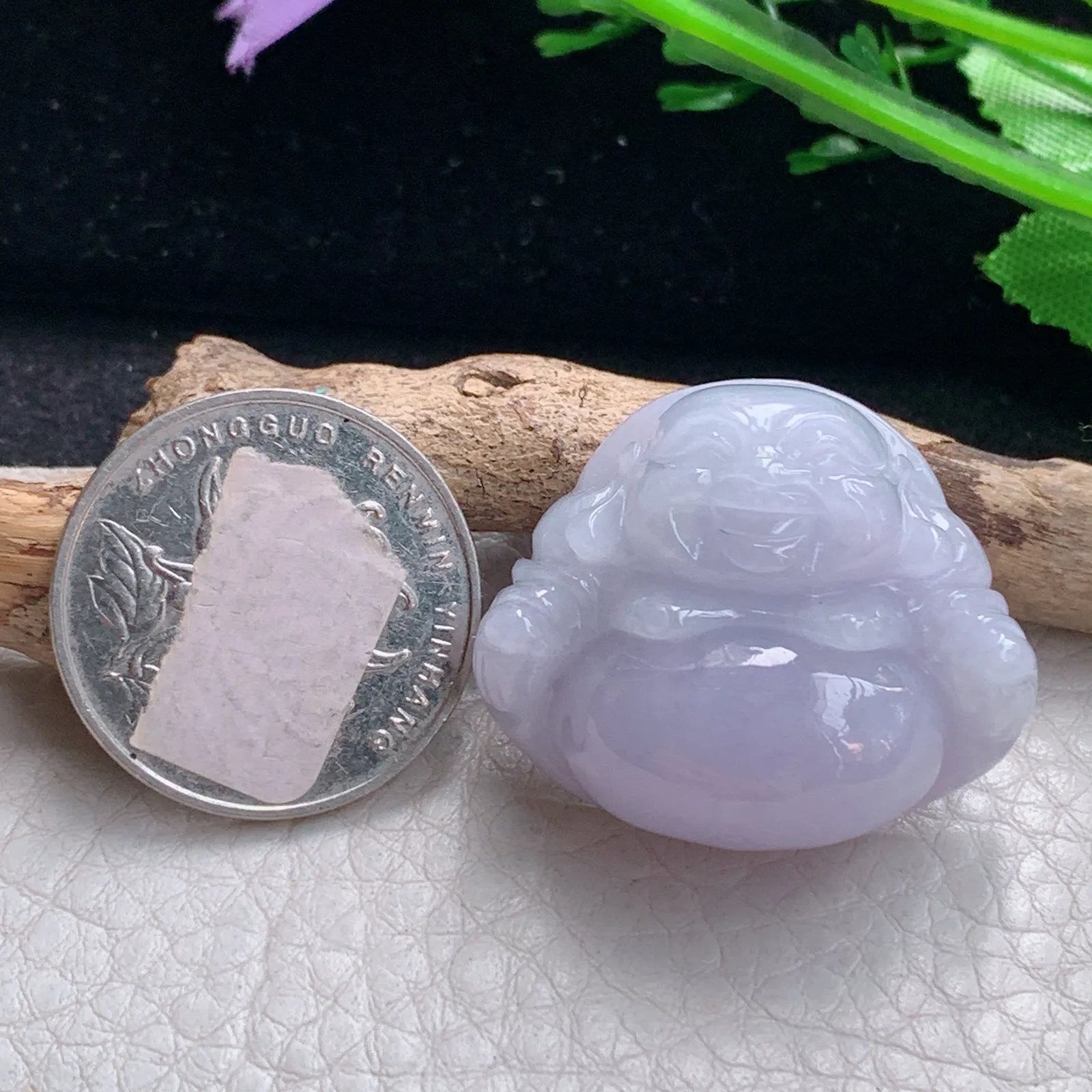 zen自然光26.8*32*13缅甸翡翠a货饱满紫罗兰佛公 弥勒佛玉吊坠 玉挂件