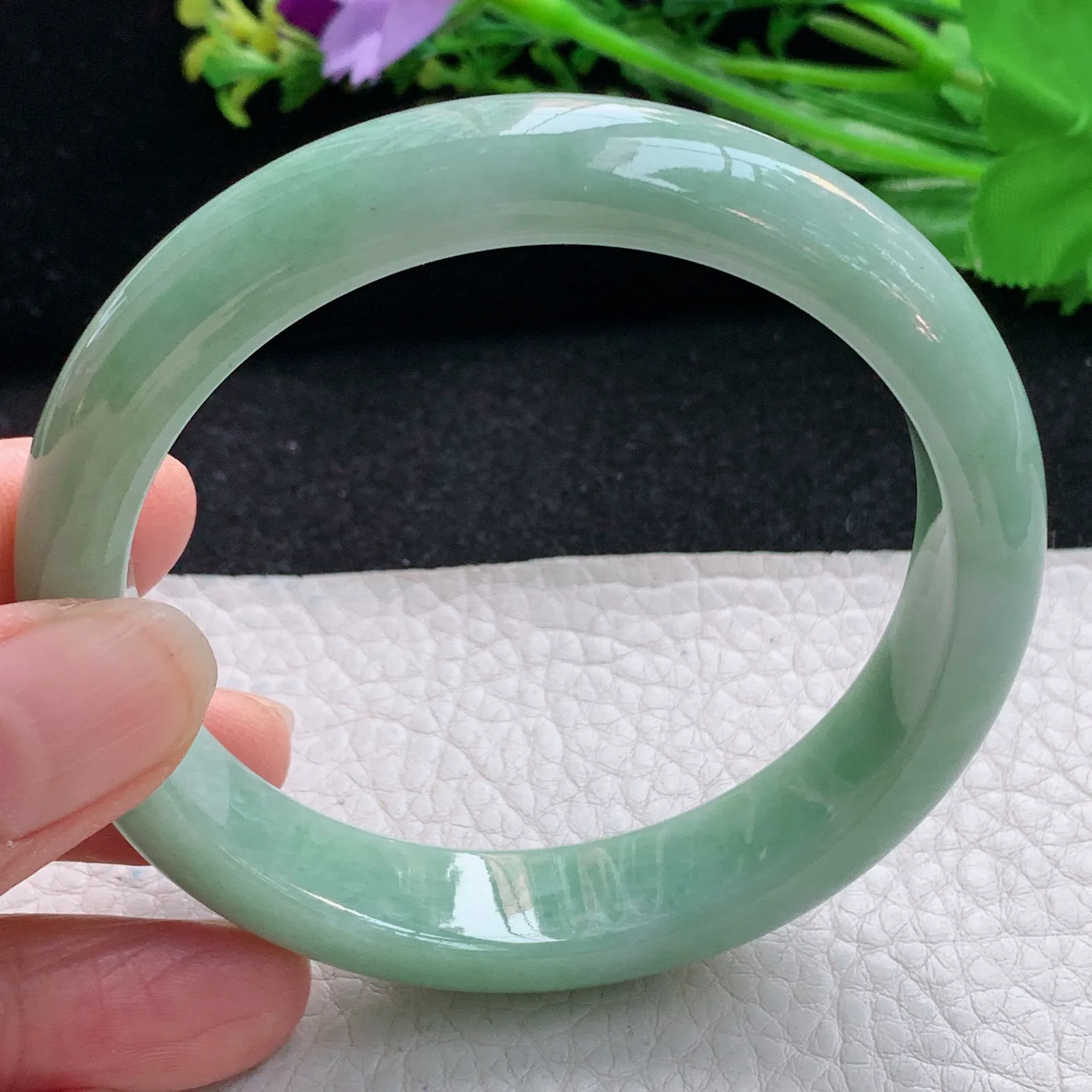xx自然光59*13.3*8.2平安镯 翡翠a货玉手镯水润湖水绿宽边玉手环