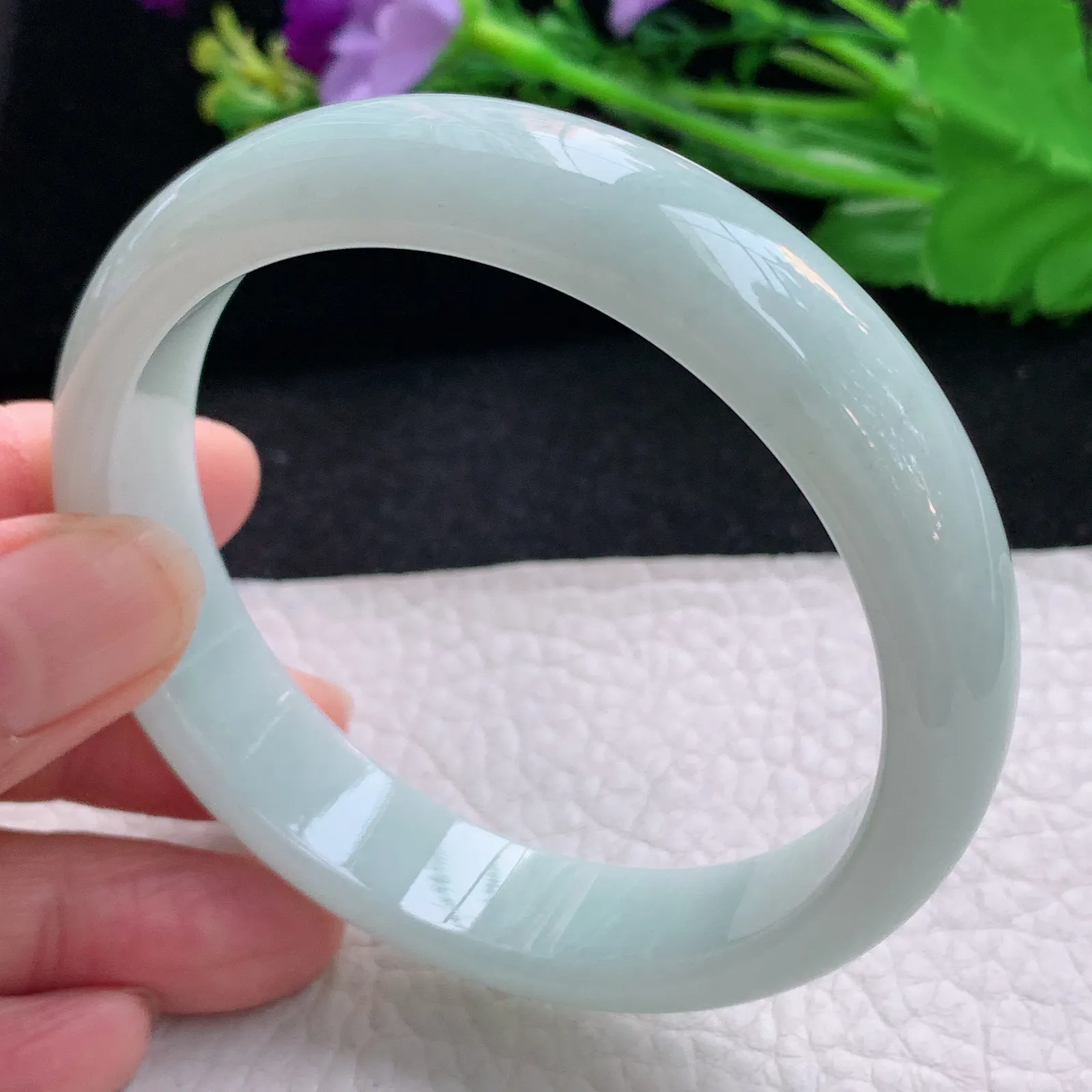 nr大圈口60*13.8*7.6平安镯 天然缅甸翡翠水绿宽边玉手镯 珠宝玉手环