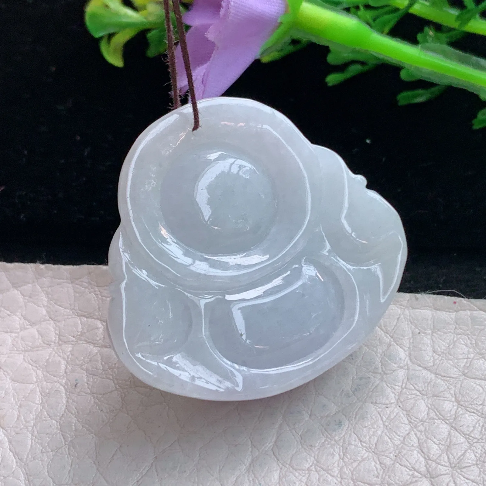 zen自然光34.8*37.5*12.3缅甸翡翠a货饱满甜美紫罗兰佛公 弥勒佛玉吊坠 玉挂件