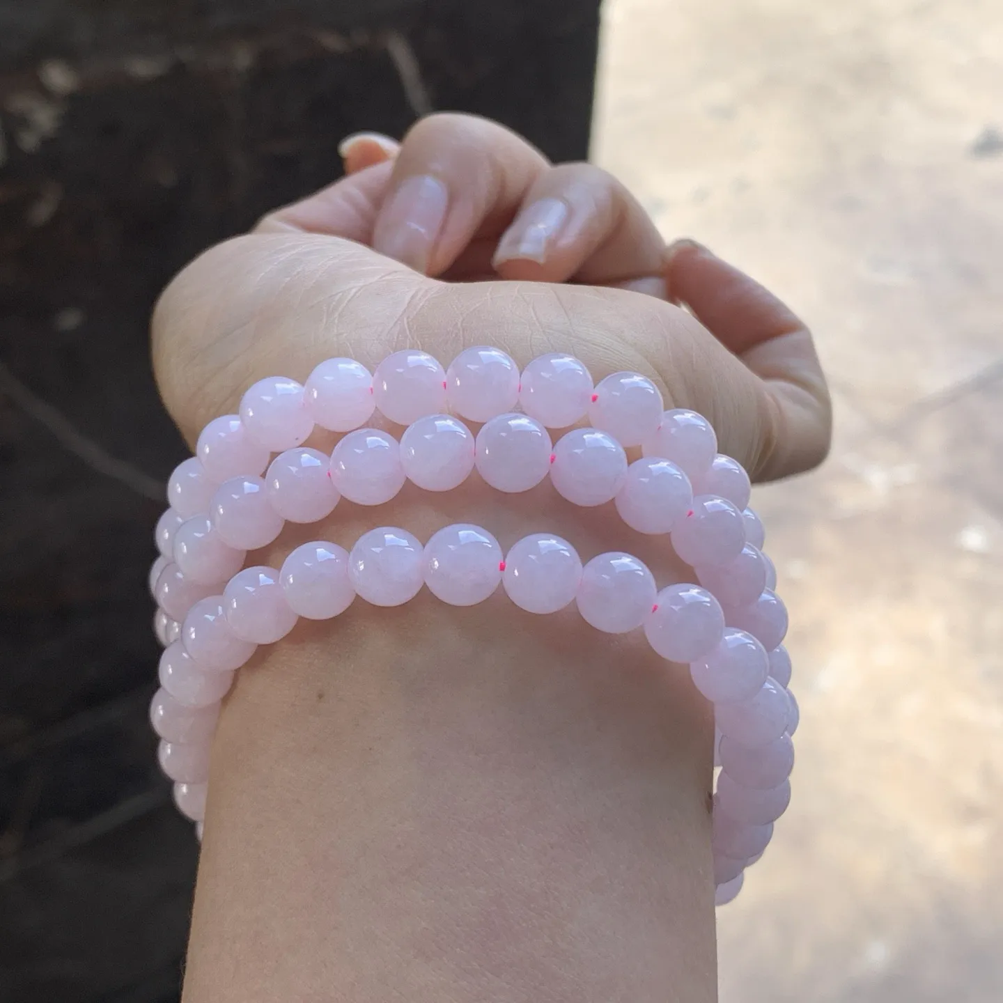 粉紫珠链^_^玉质温润 颜色均匀 细腻