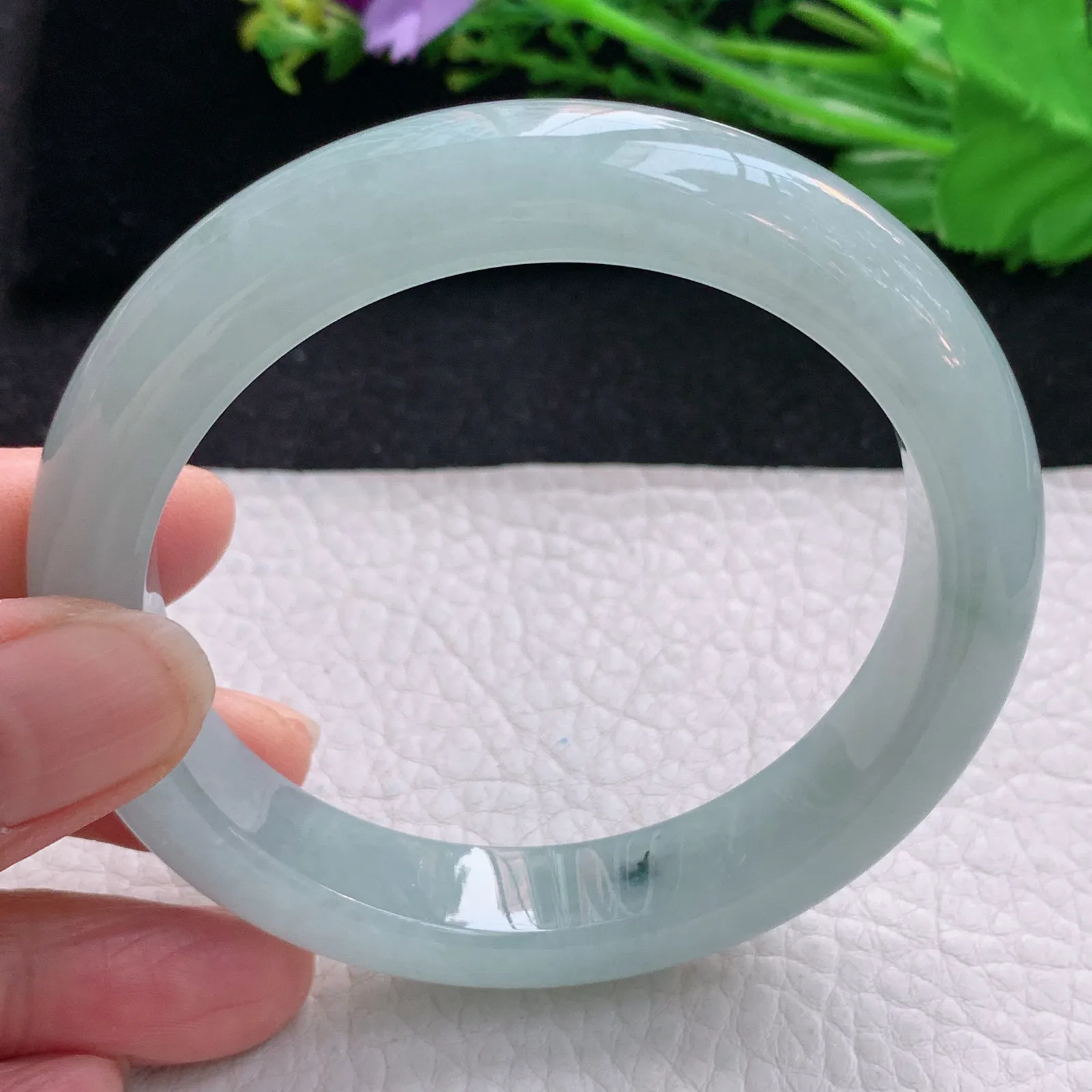 nr大圈口59.8*12.3*9.2平安镯 天然缅甸翡翠冰润淡雅宽边玉手镯 珠宝玉手环