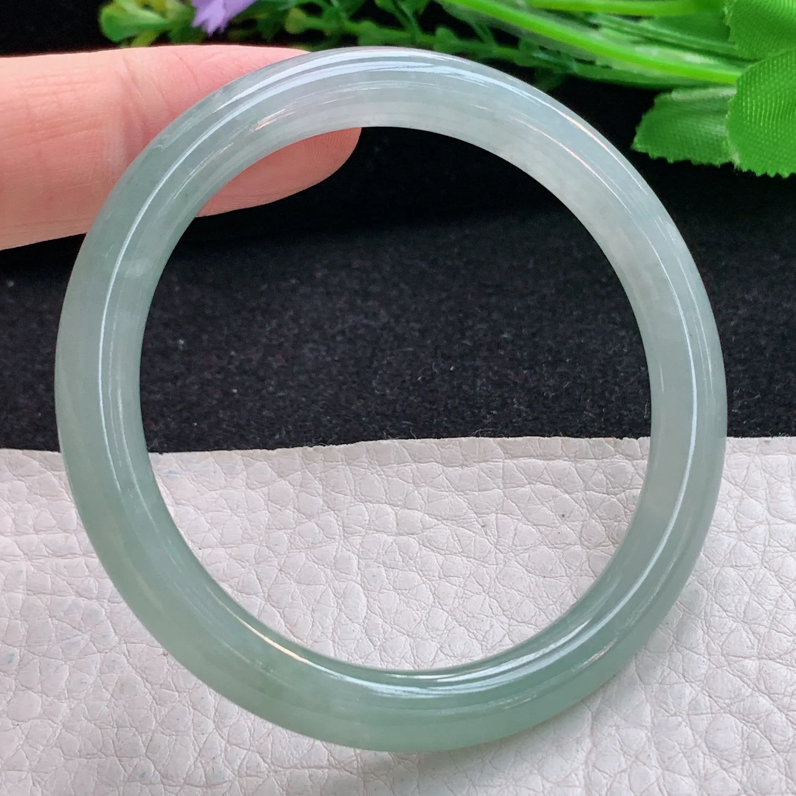 n小黑口51.5*6.8*7叮当镯 翡翠a货玉手镯冰润秀气圆条珠宝玉手环