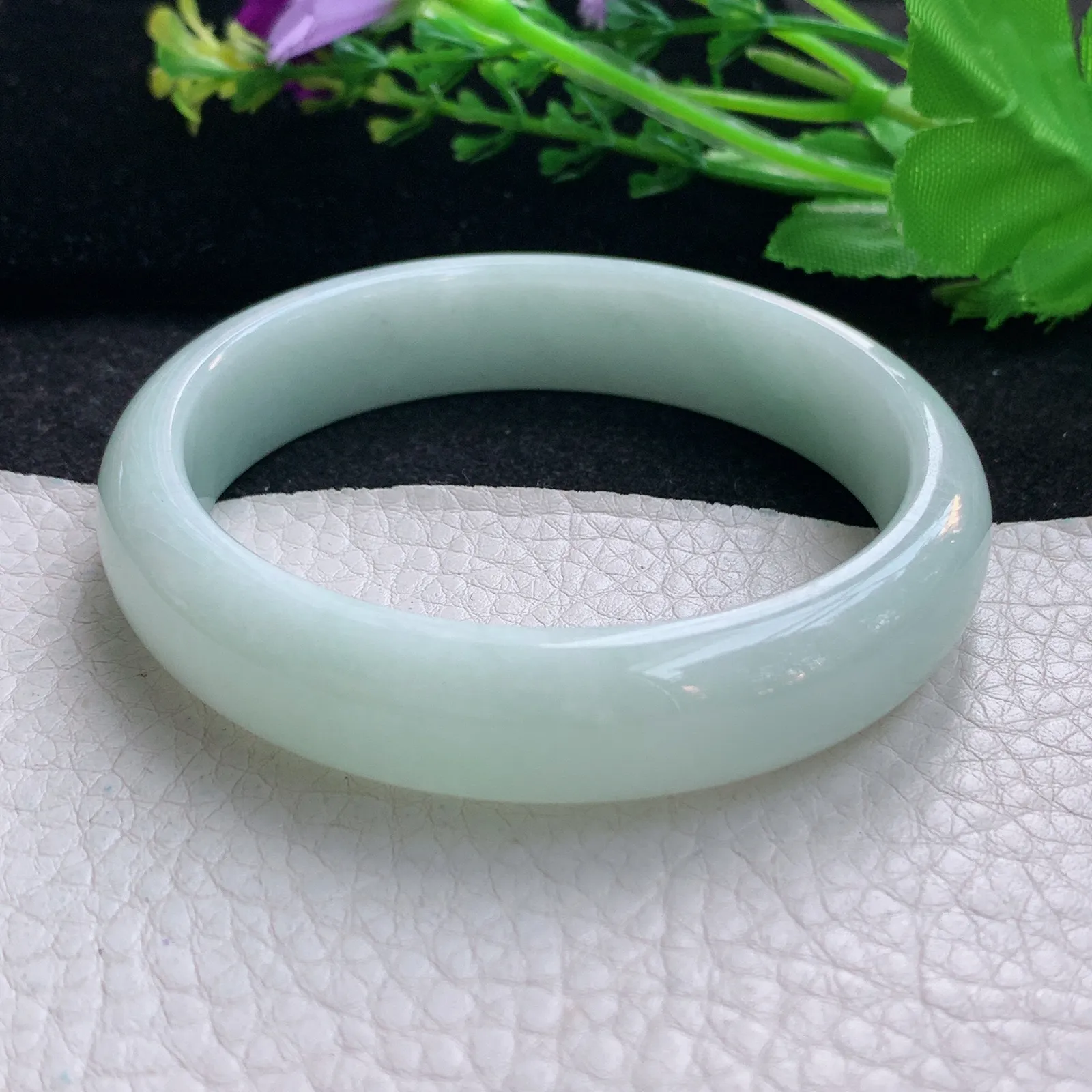 nr大圈口60*13.8*7.6平安镯 天然缅甸翡翠水绿宽边玉手镯 珠宝玉手环