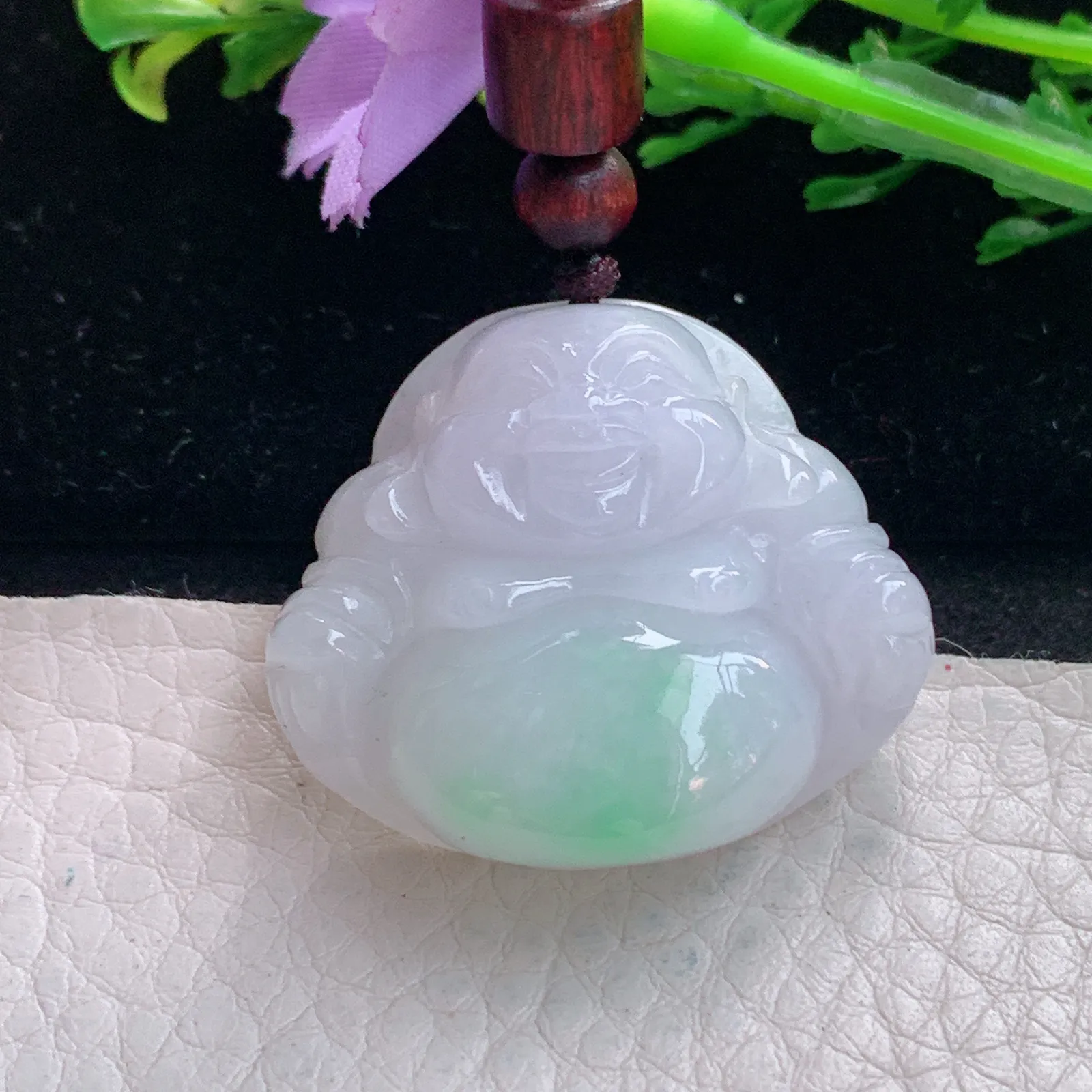 zen自然光30.5*34*11.6缅甸翡翠a货饱满清新佛公 弥勒佛玉吊坠 玉挂件