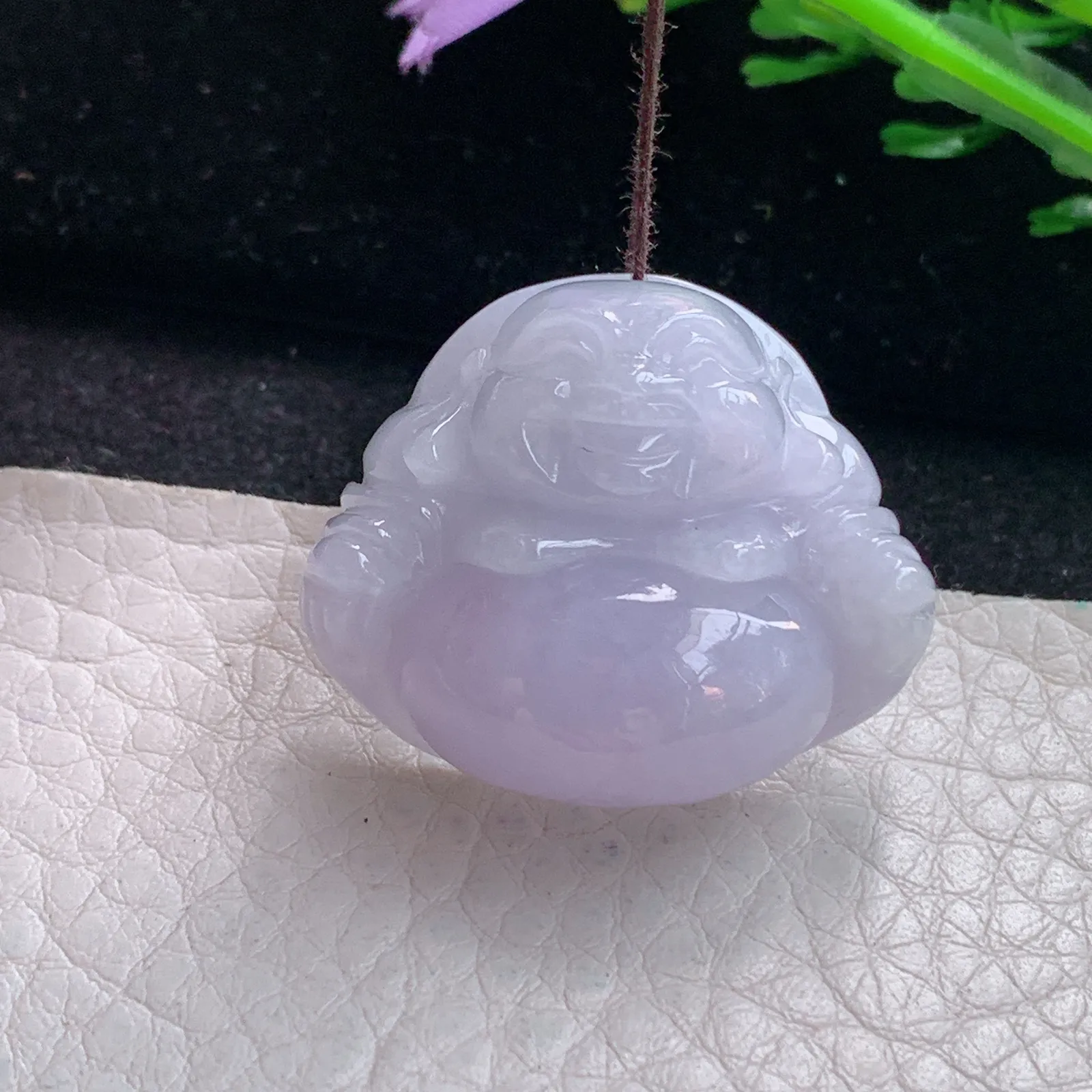 zen自然光26.8*32*13缅甸翡翠a货饱满紫罗兰佛公 弥勒佛玉吊坠 玉挂件