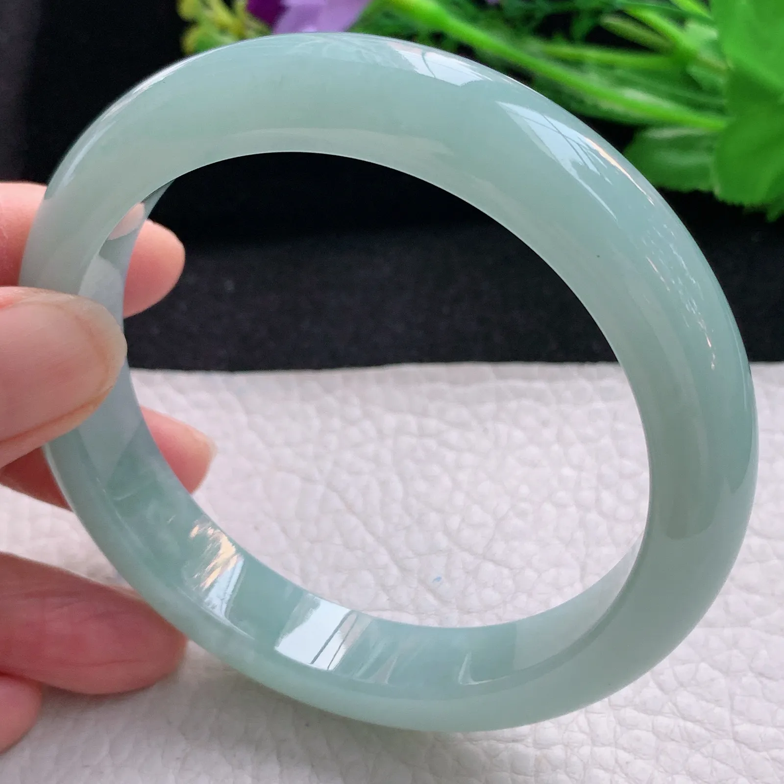 z大圈口62*12.5*9平安镯 天然缅甸翡翠冰晴底宽边玉手镯 珠宝玉手环