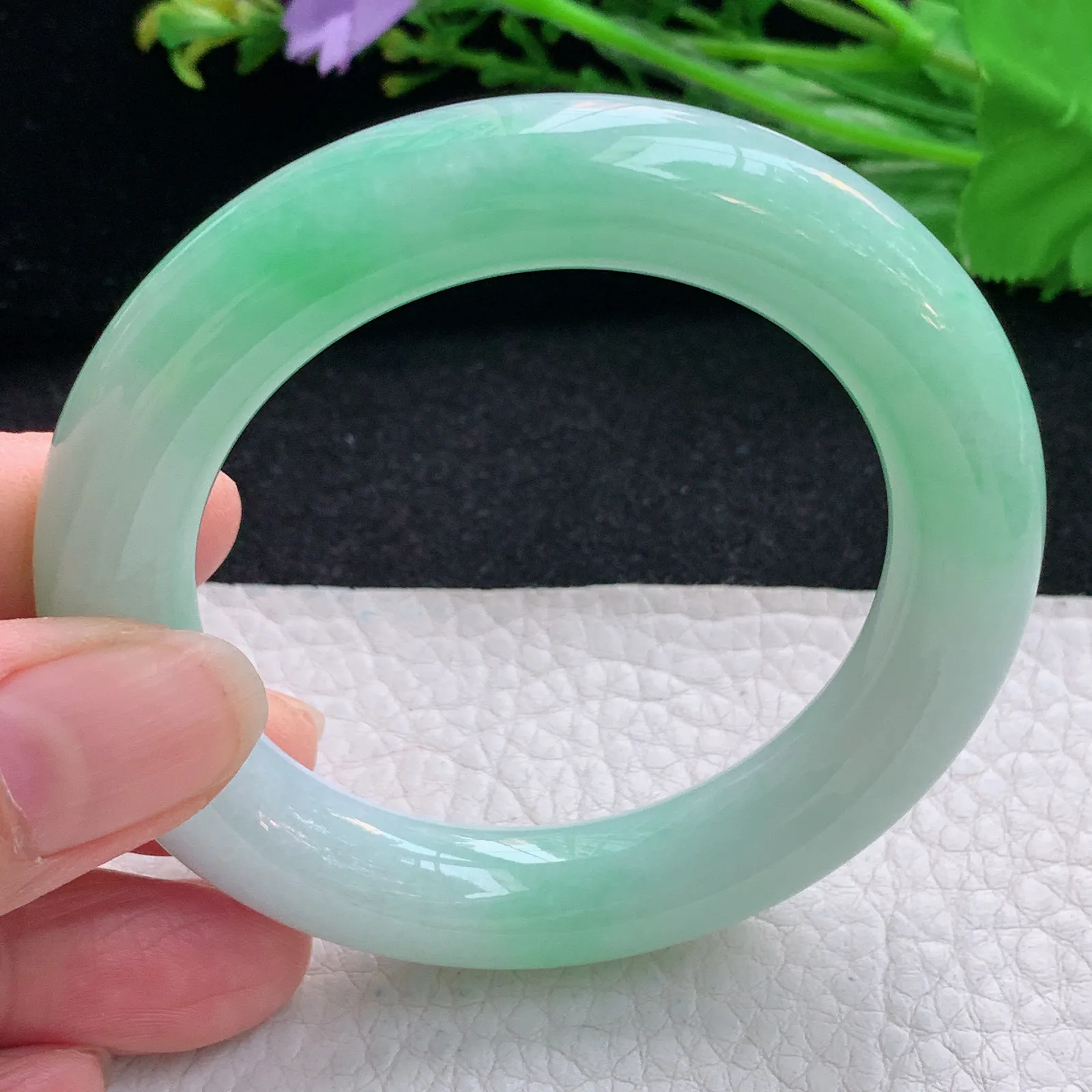 ss小圈口51*11胖圆镯 翡翠a货玉手镯春带彩圆条珠宝玉手环 美人镯