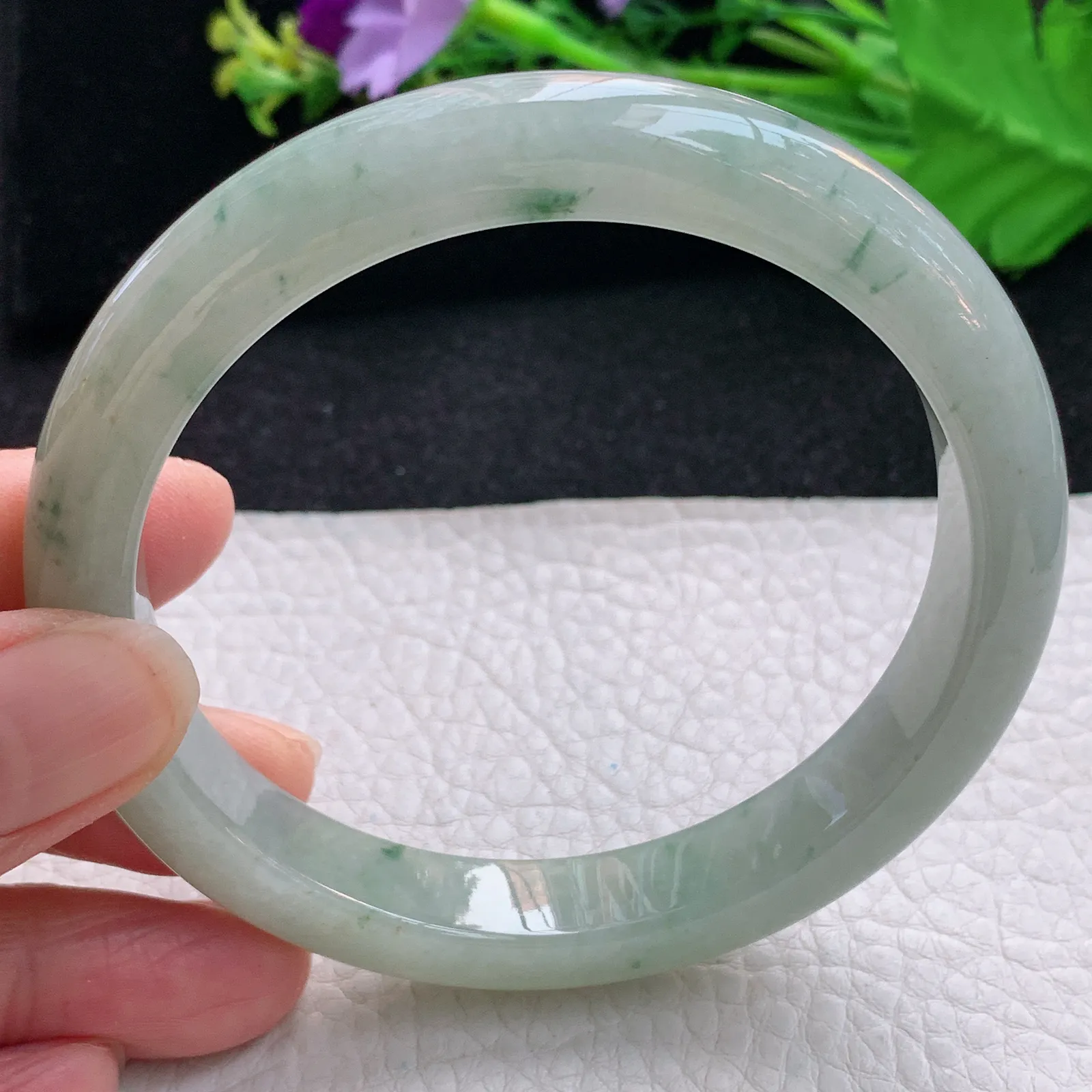 xx大圈口63*11.3*8.5平安镯 翡翠a货玉手镯冰飘花宽边玉手环