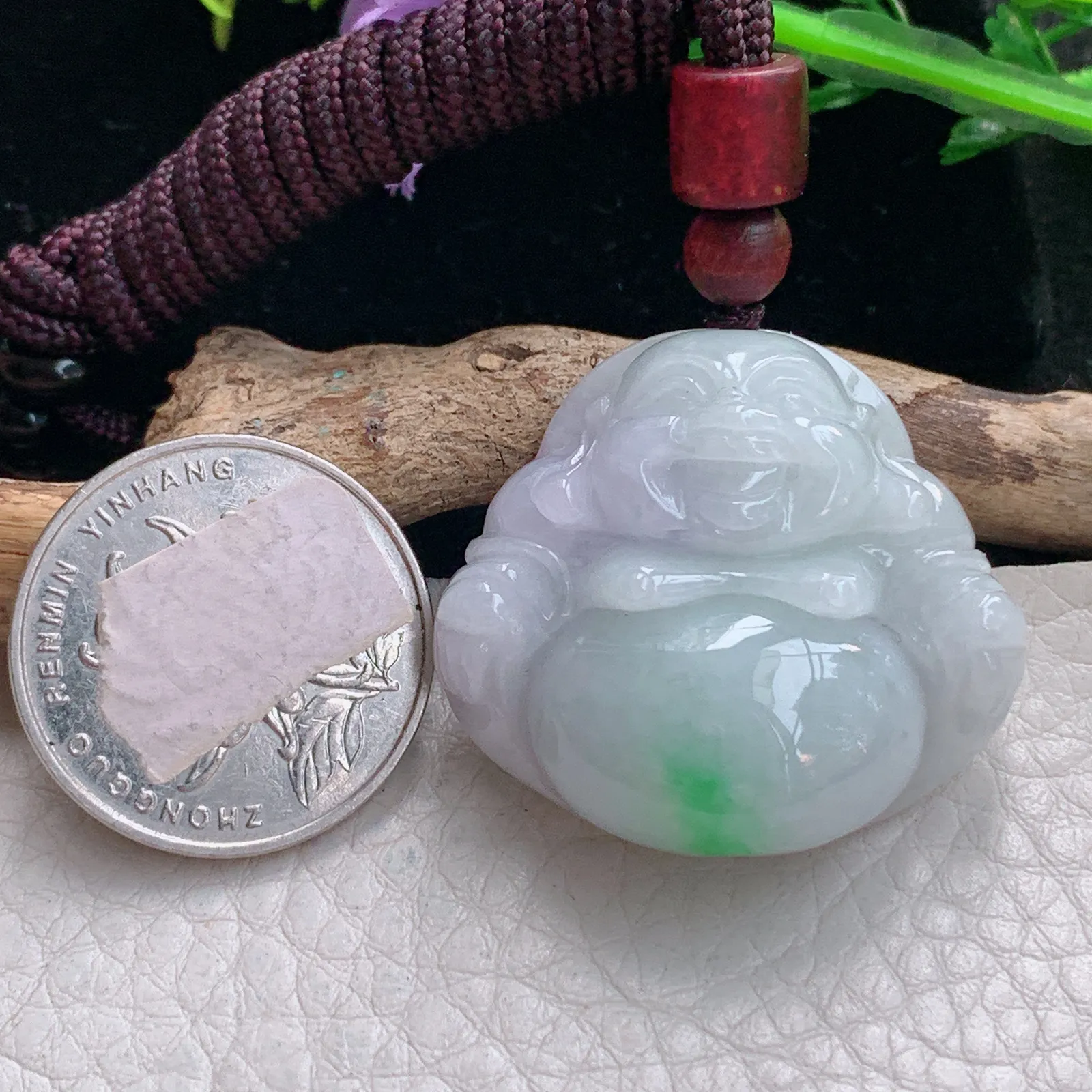 zen自然光31.6*33.8*12.5缅甸翡翠a货饱满飘绿佛公 弥勒佛玉吊坠 玉挂件