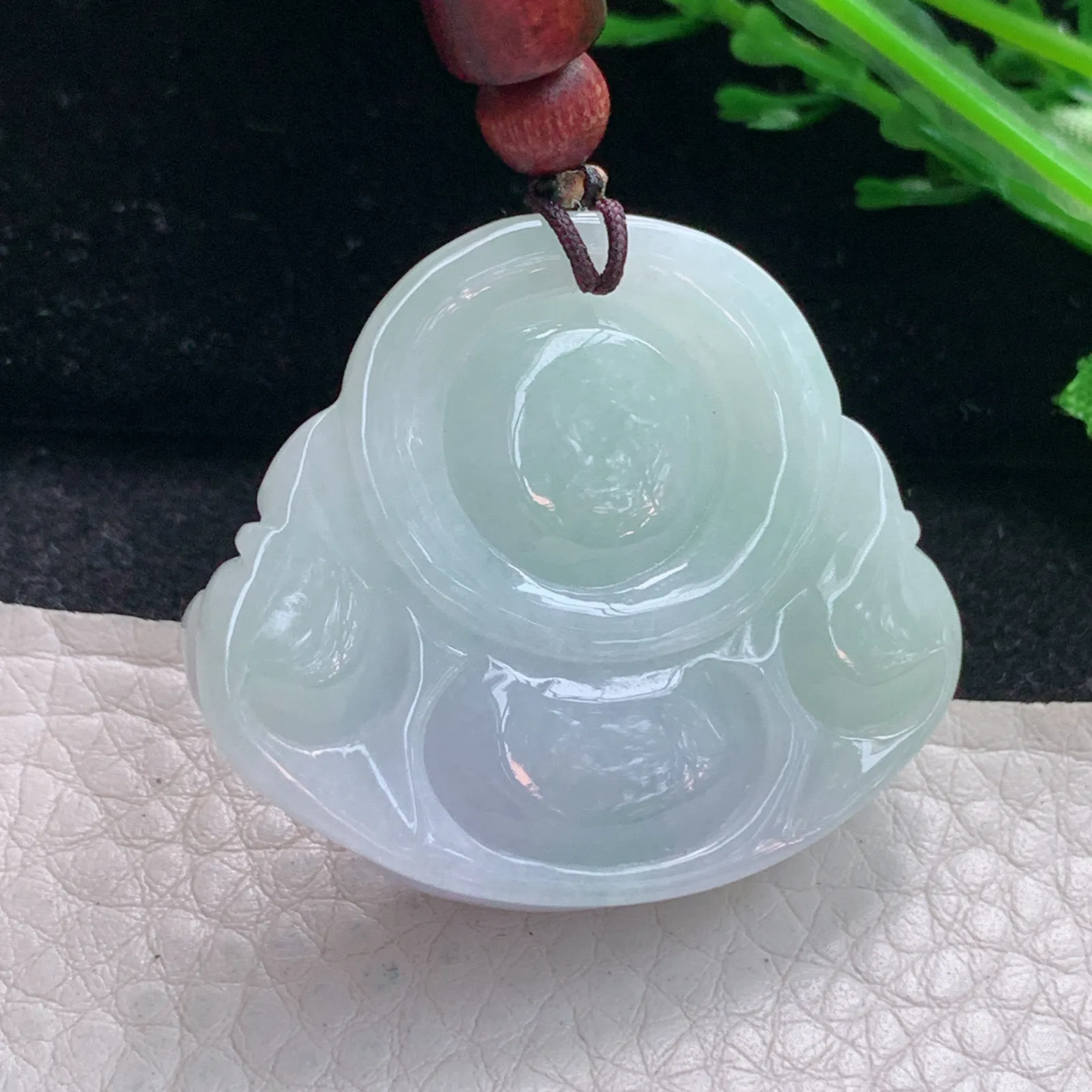 zen自然光33.5*39.8*12.3缅甸翡翠a货饱满春带彩佛公 弥勒佛玉吊坠 玉挂件