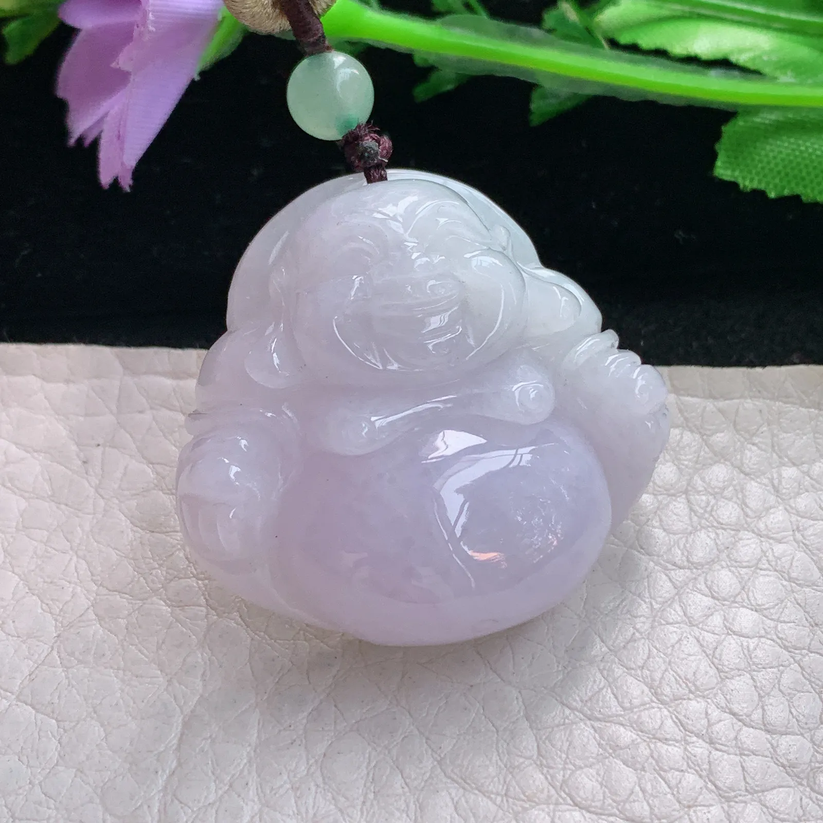 zen自然光35*37*12.8缅甸翡翠a货饱满粉紫佛公 弥勒佛玉吊坠 玉挂件