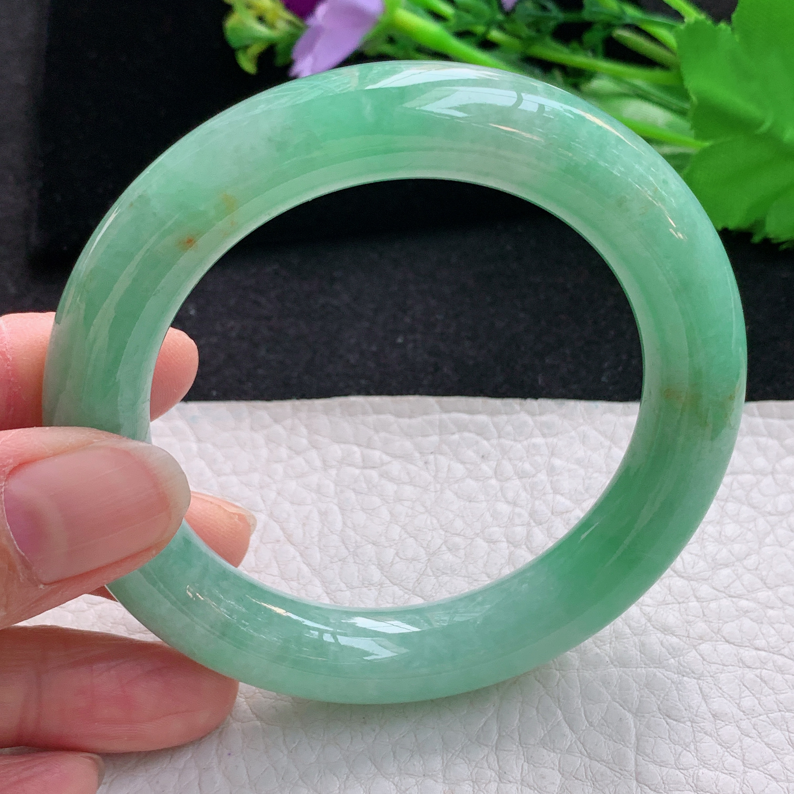 cc自然光56.5*12*11.3美人镯 天然缅甸翡翠胶感满绿圆条玉手镯 珠宝玉手环