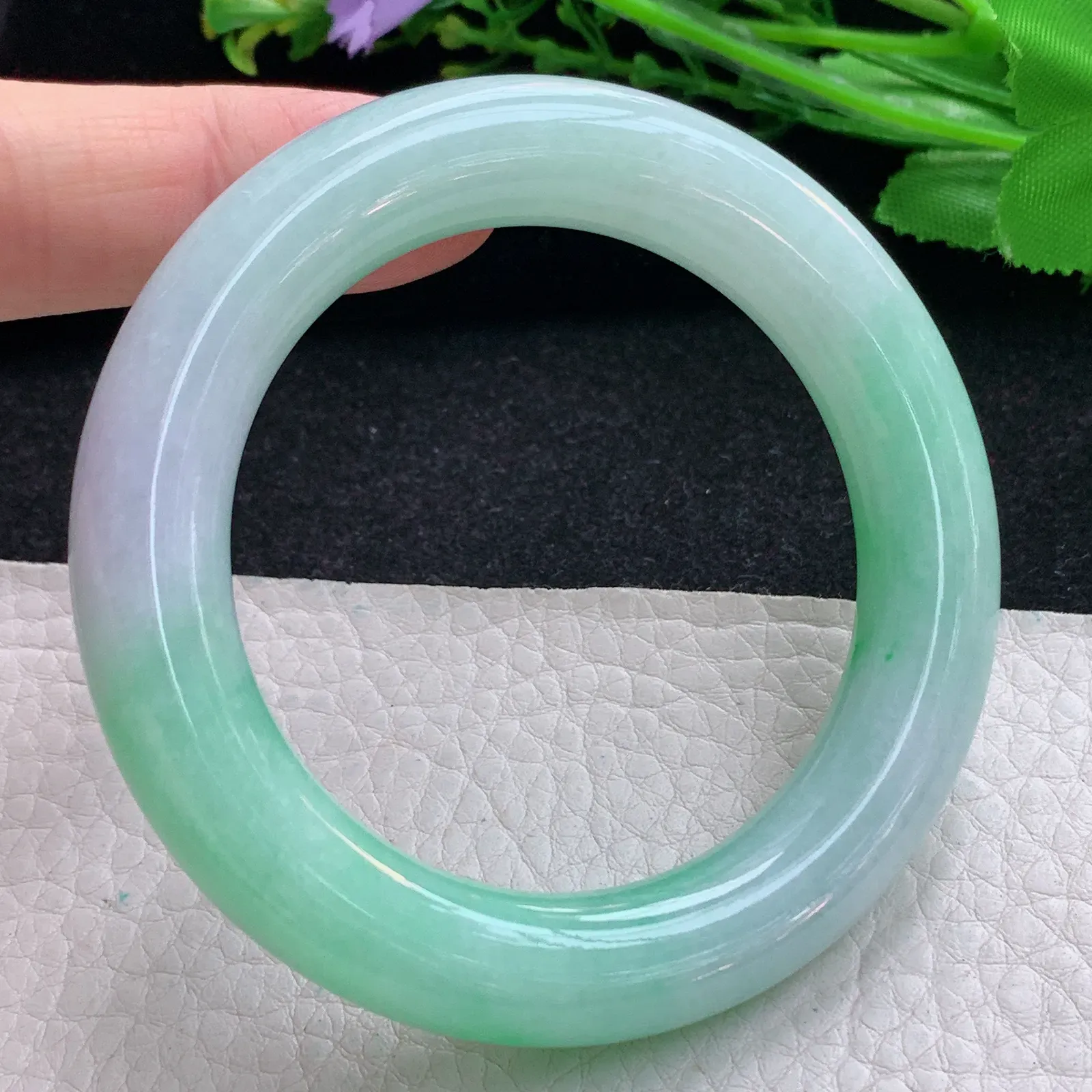 ss小圈口51*11胖圆镯 翡翠a货玉手镯春带彩圆条珠宝玉手环 美人镯