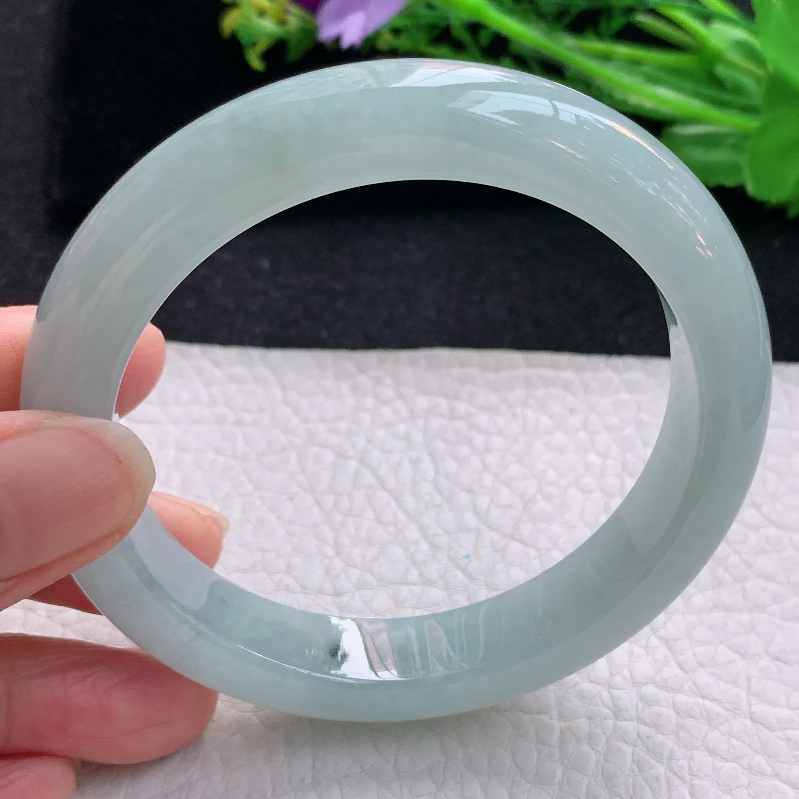 nr大圈口59.8*12.3*9.2平安镯 天然缅甸翡翠冰润淡雅宽边玉手镯 珠宝玉手环