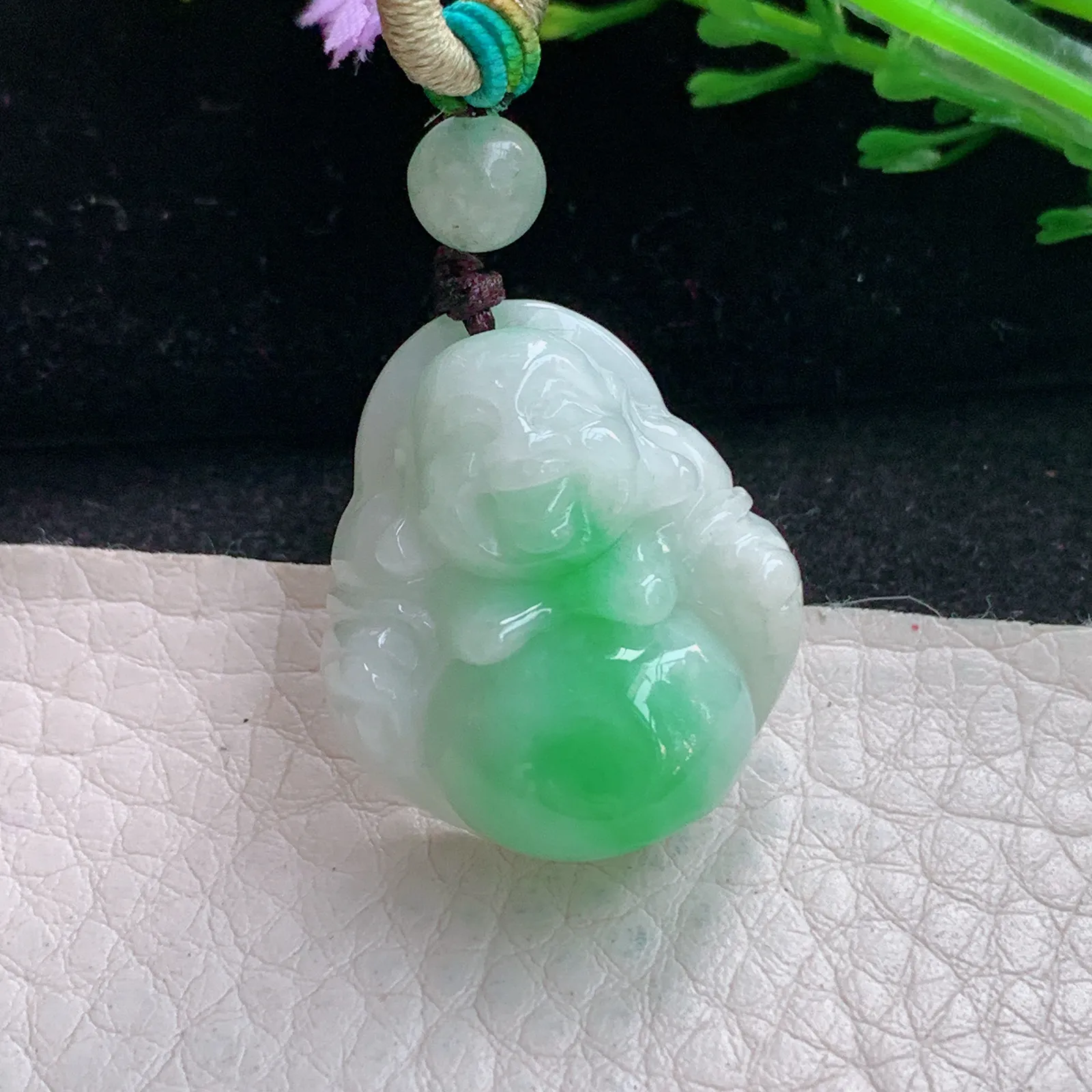 zen自然光26.7*23.5*11缅甸翡翠a货饱满飘绿佛公 弥勒佛玉吊坠 玉挂件