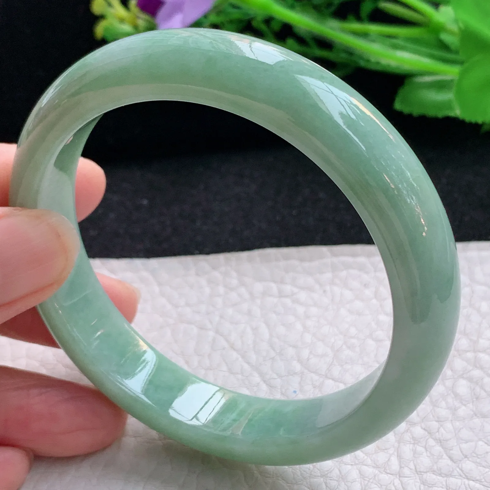 xx自然光59*13.3*8.2平安镯 翡翠a货玉手镯水润湖水绿宽边玉手环