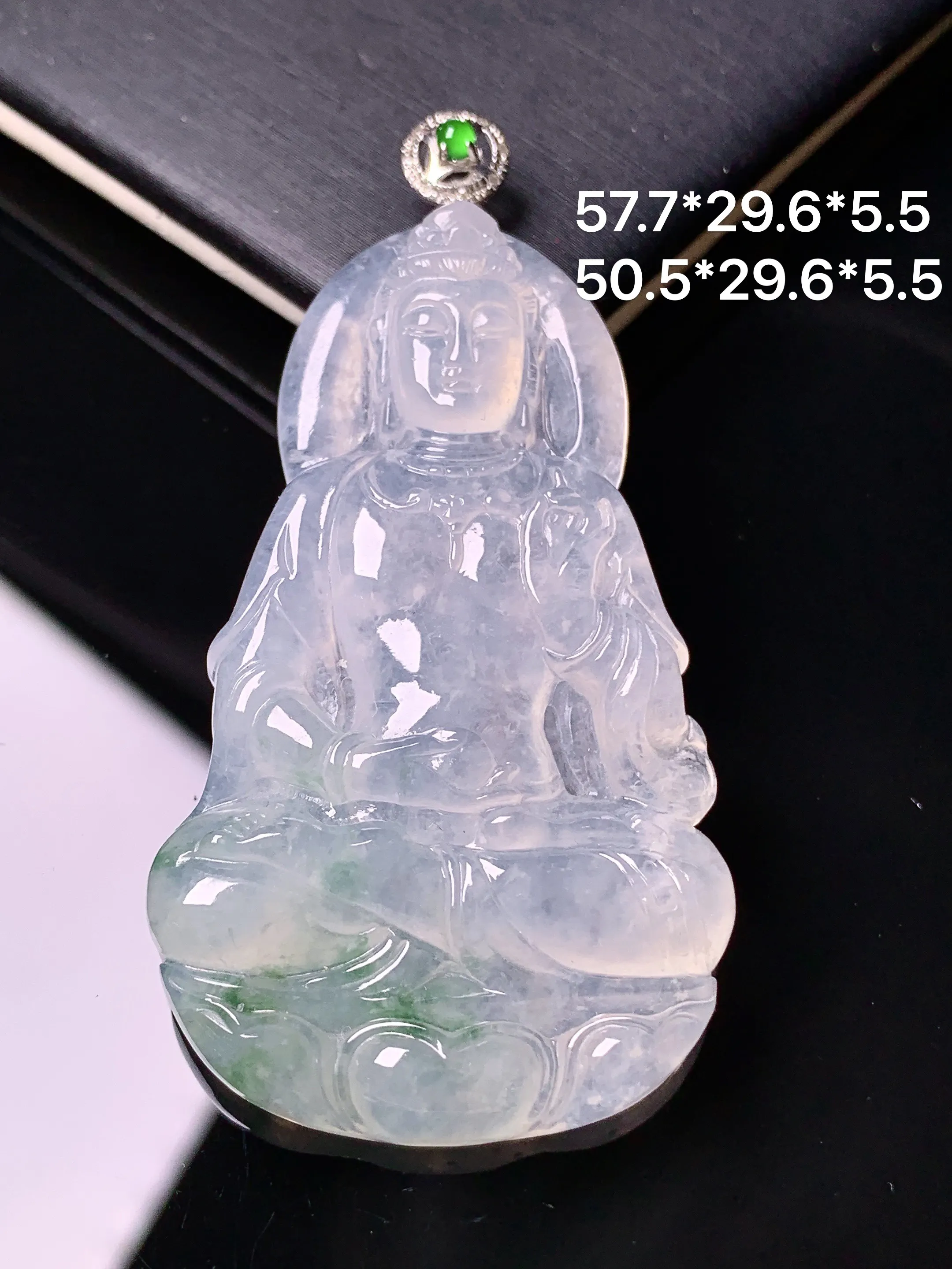 18k金钻镶嵌冰种度母吊坠 玉质细腻 水润亮眼 色泽艳丽 整体尺寸57.7*29.6*5.5