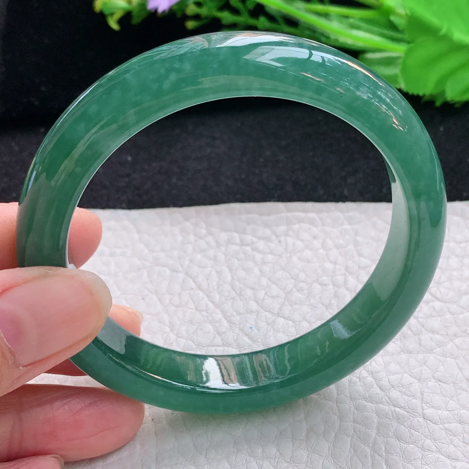nr自然光59*12*8.8平安镯 翡翠冰润湖水绿宽边玉手镯 珠宝玉手环