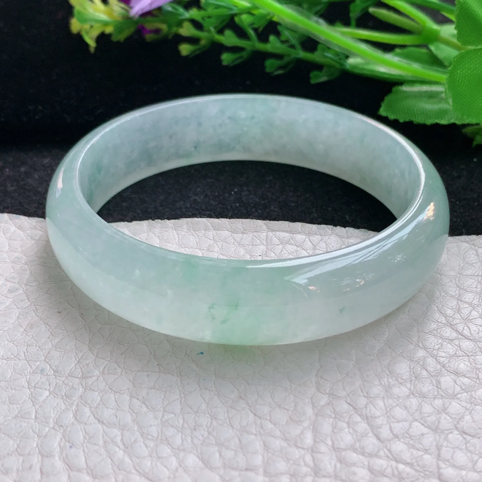 js自然光57*14.5*7平安镯 天然缅甸翡翠冰起光宽边玉手镯 珠宝玉手环