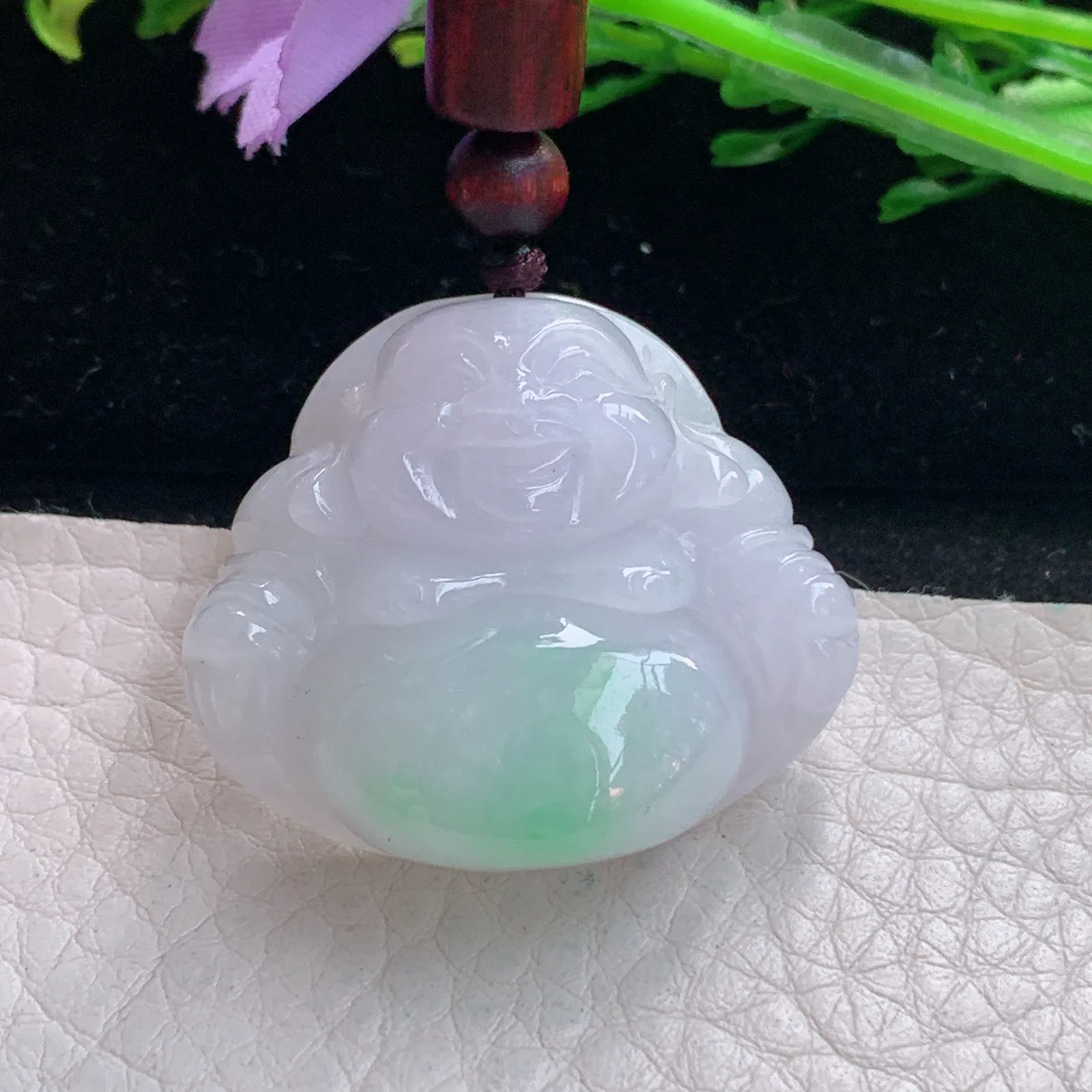 zen自然光30.5*34*11.6缅甸翡翠a货饱满清新佛公 弥勒佛玉吊坠 玉挂件