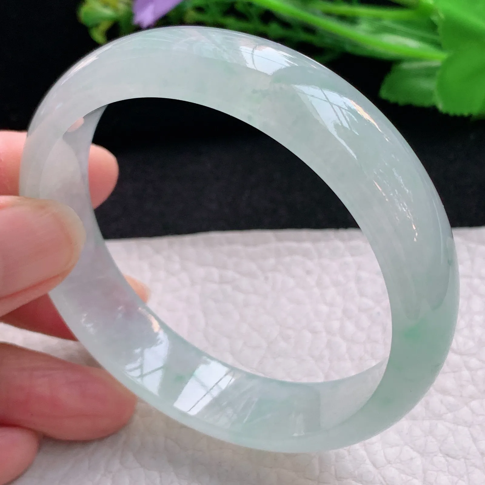 js自然光57*14.5*7平安镯 天然缅甸翡翠冰起光宽边玉手镯 珠宝玉手环