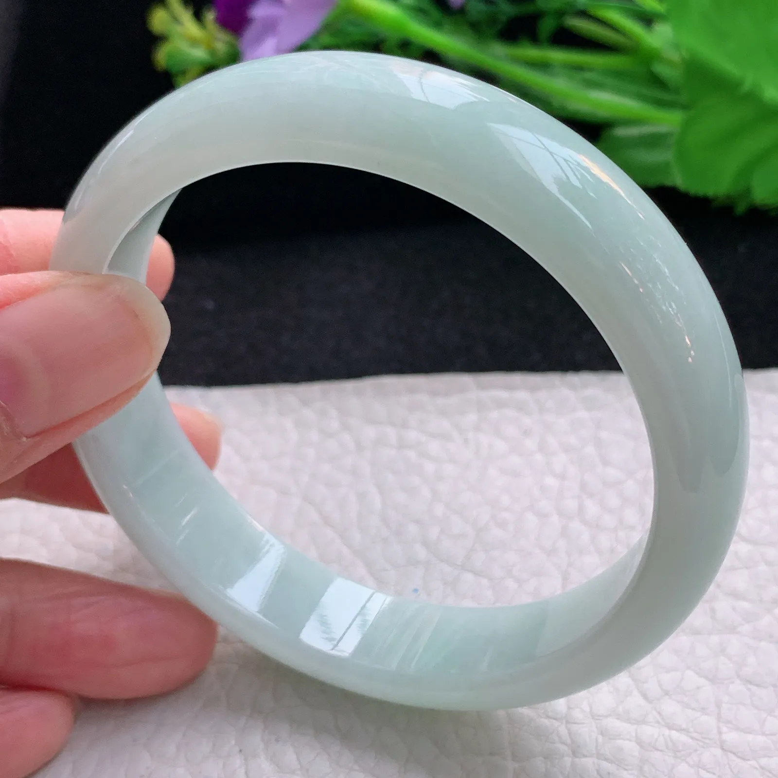 nr大圈口60*13.8*7.6平安镯 天然缅甸翡翠水绿宽边玉手镯 珠宝玉手环