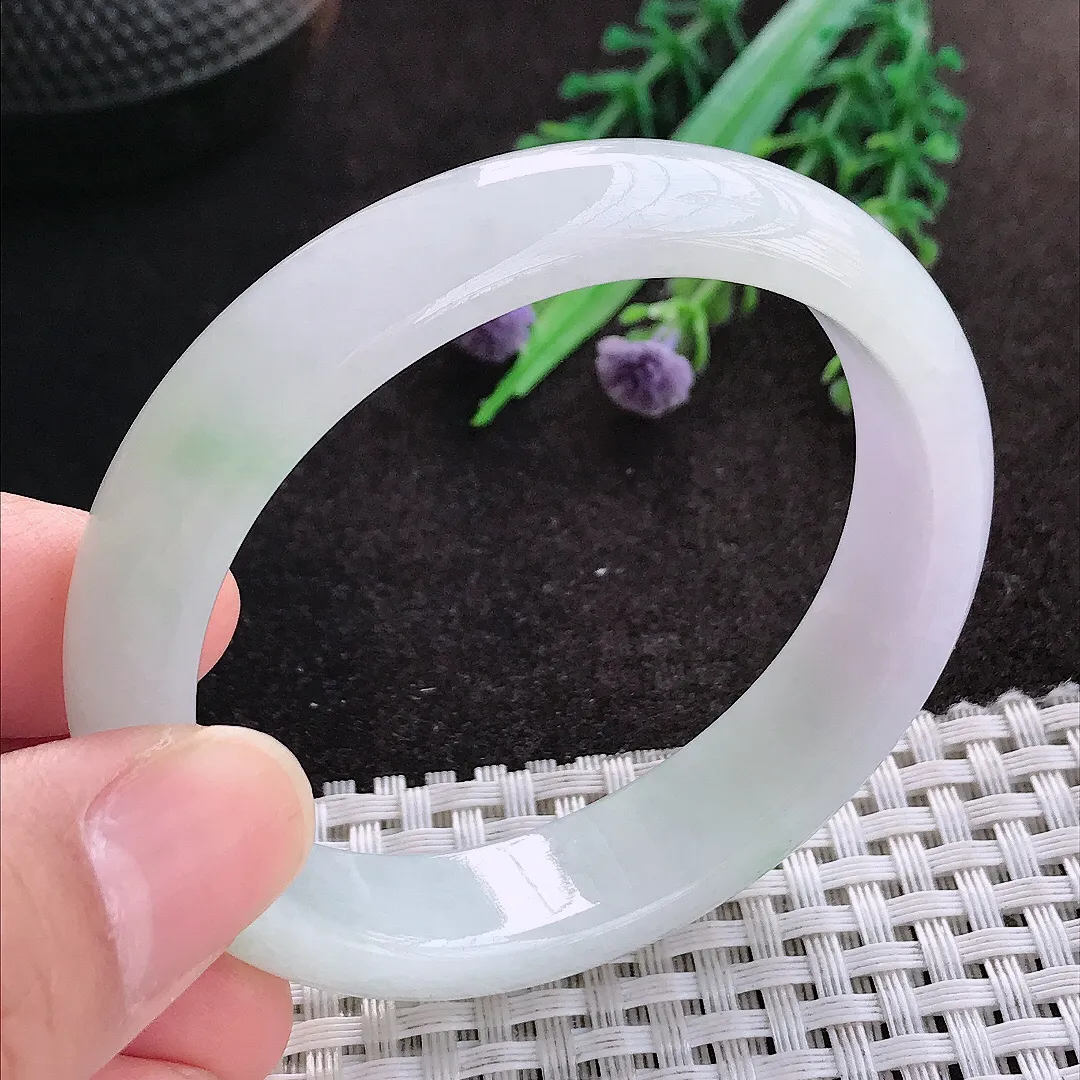 天然A货翡翠53/47/13.2/7.3老坑秀气冰润晴底贵妃手镯宽边玉镯