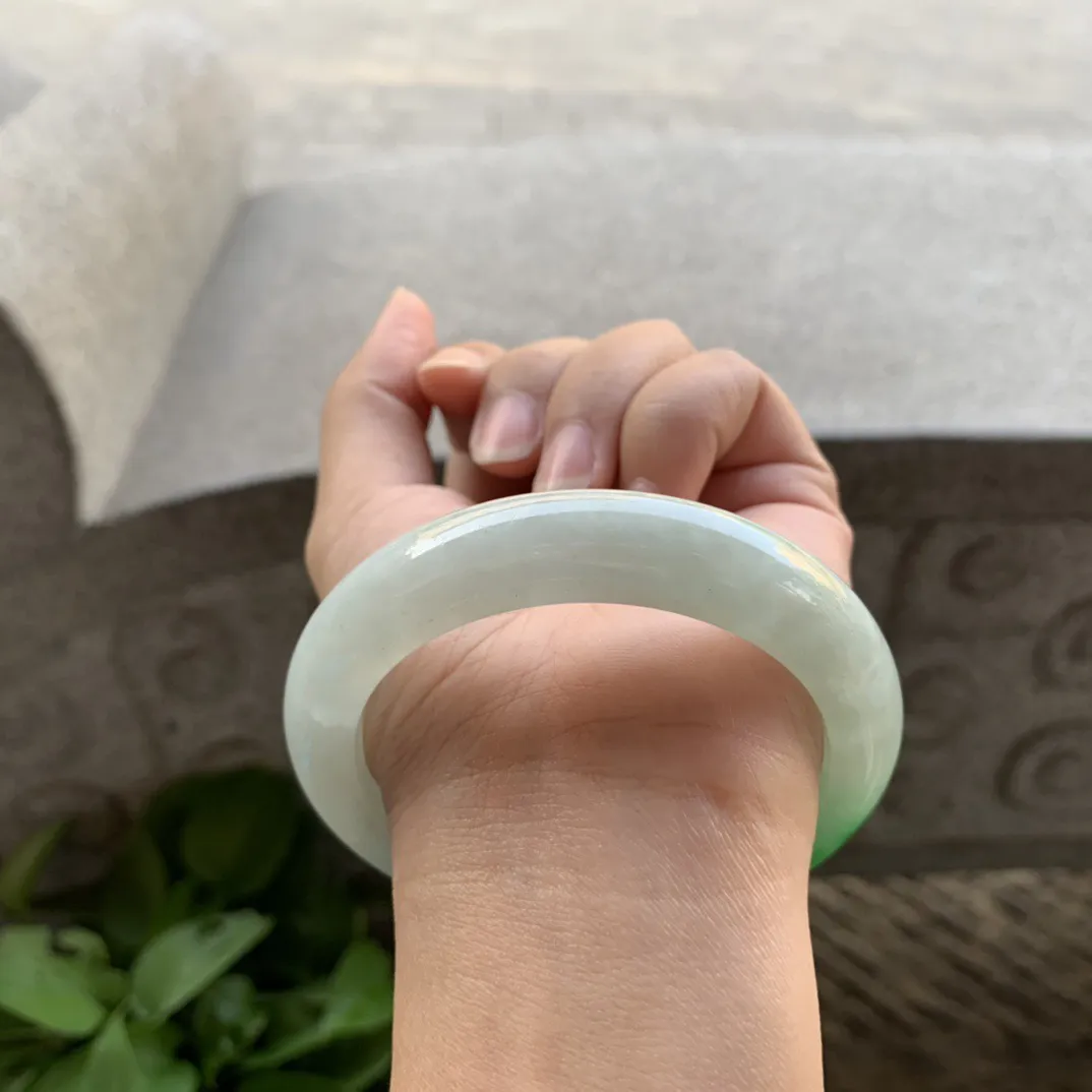 圈口57.5-12.3-9.5 【白底青正圈手镯】正圈57 58可戴