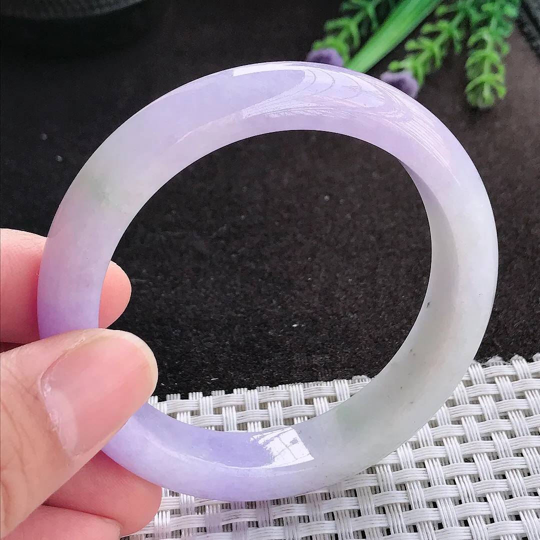 天然A货翡翠54.5/12.5/8.5老坑精美浓艳紫罗兰手镯宽边玉镯